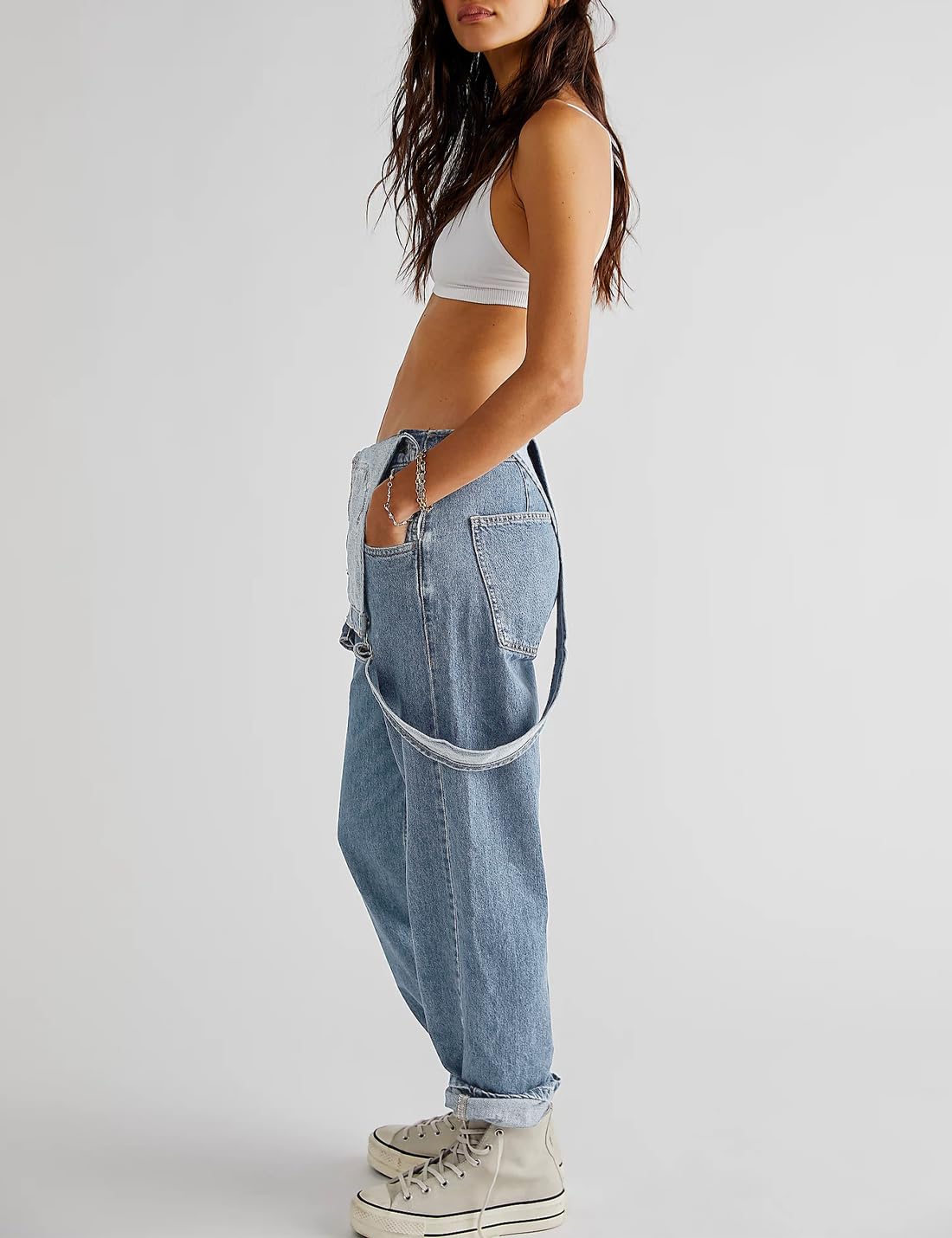 Salopette décontractée en denim pour femme - Bretelles réglables - Salopette baggy - Combinaison sarouel