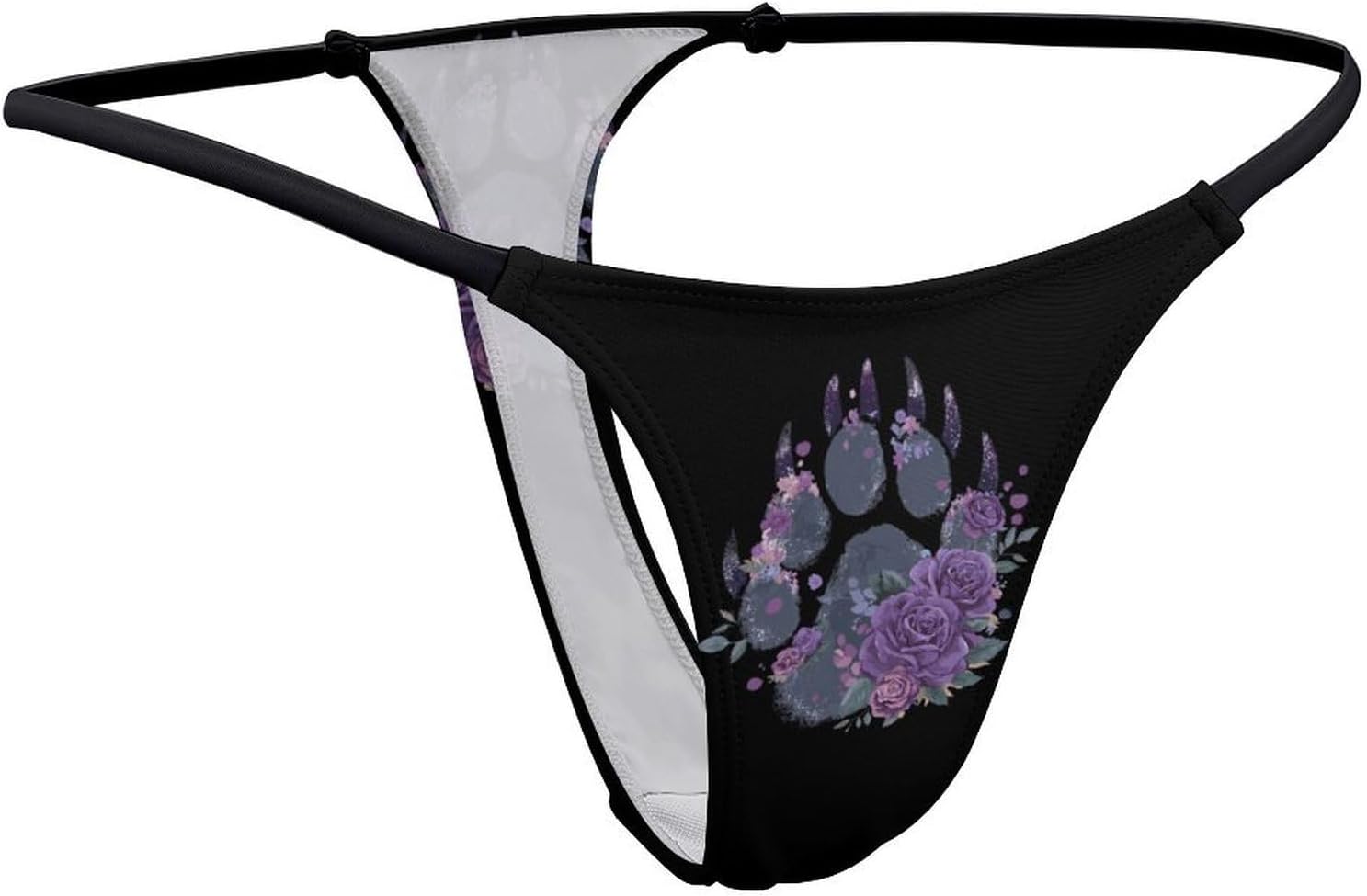 Paw Print Rose Thongs for Women Underwear G-String Panties | Breathable,Low Rise Panties,T-back,Sexy,Briefs,No Show Thongs