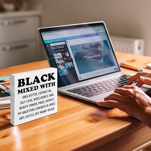 Miniatura 3 de Decoración de caja de madera negra para mujer y niña, negro mezclado con poder, inspirador afroamericano para mujeres, decoración motivacional para