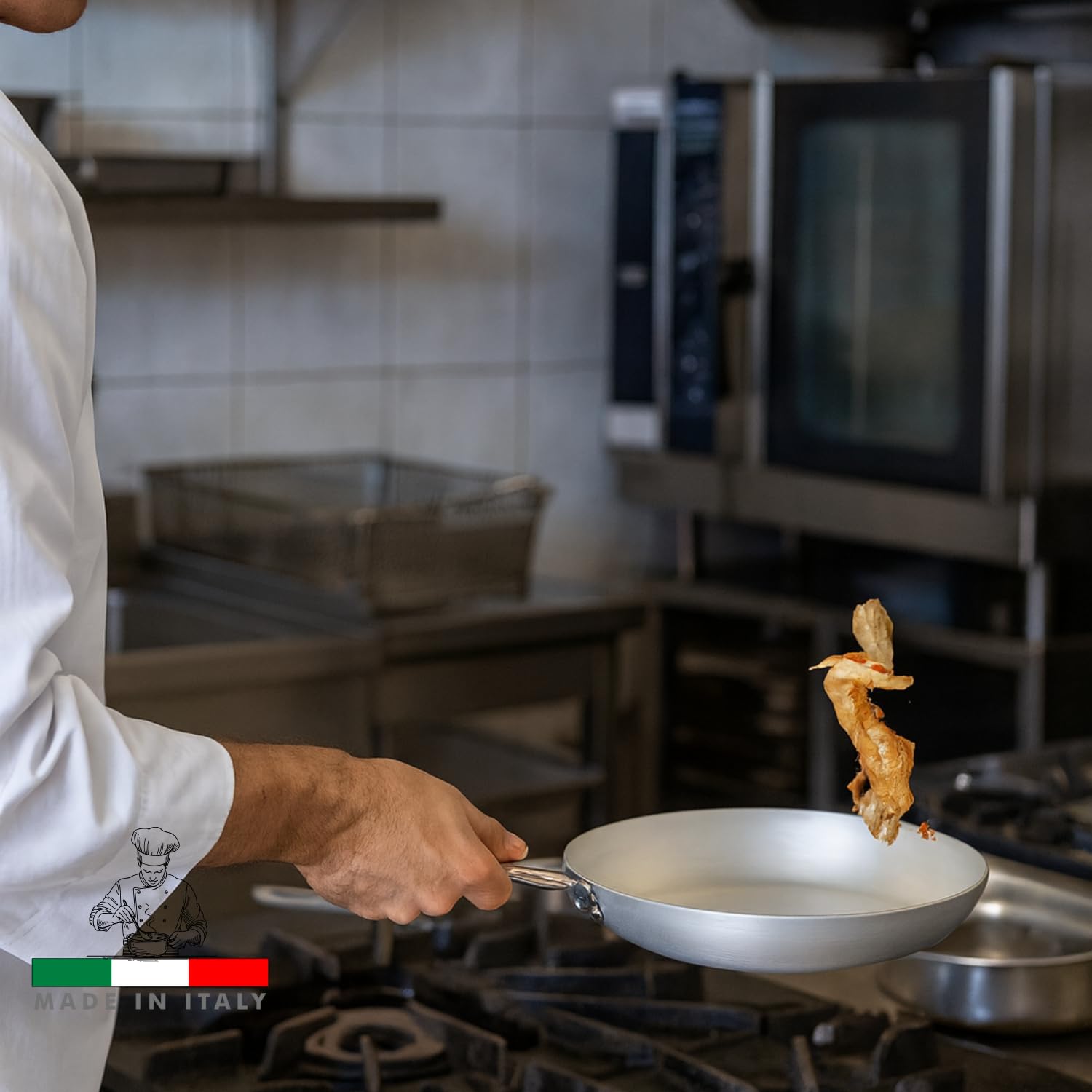MOHOME Padella Alluminio Professionale Induzione Made in Italy Manico Acciaio Inox Ø 32 cm Pentola Fondo Basso Rotonda Altezza 5,2 cm Piano Cottura Grill Fornello Gas Forno
