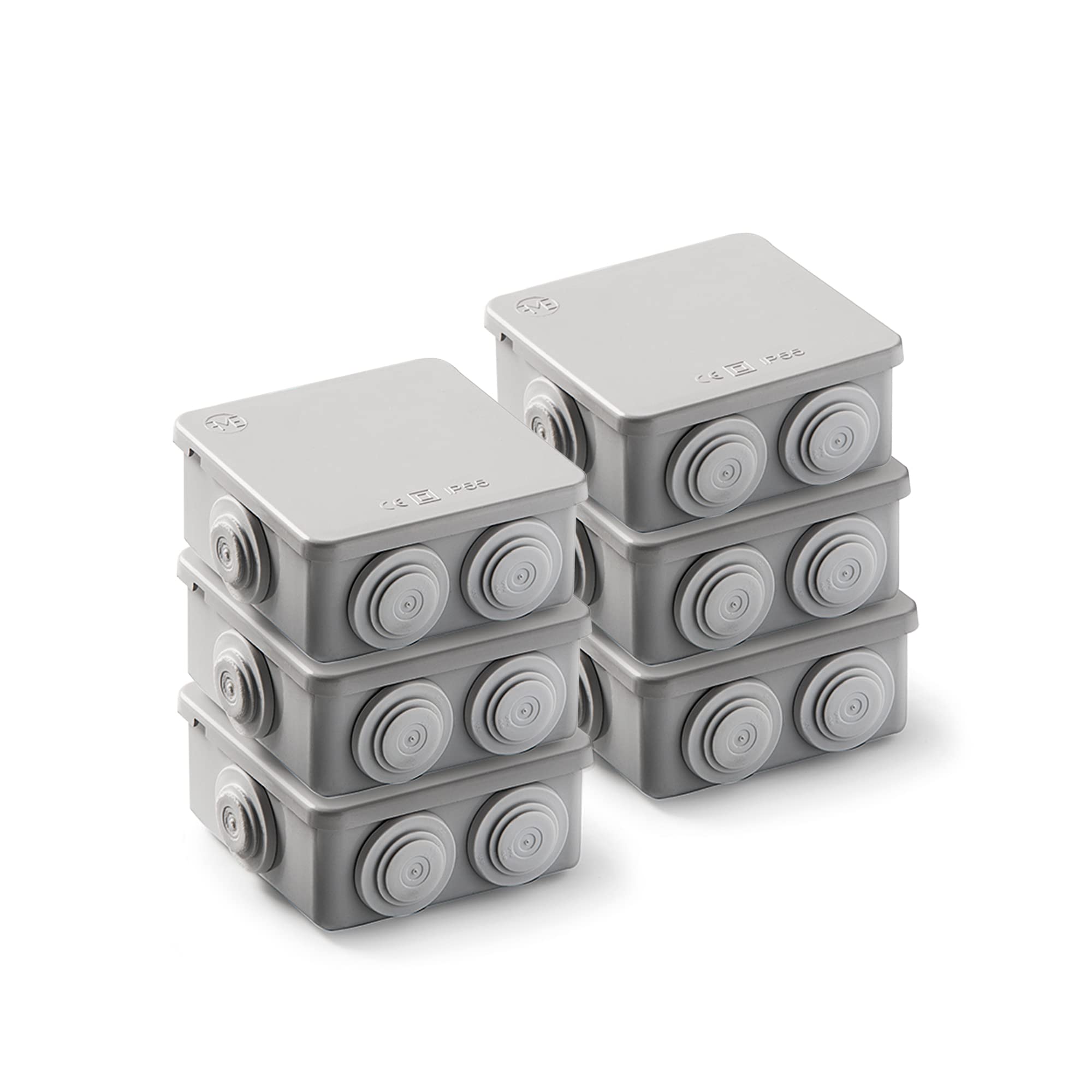 FAMATEL – Pack de 6 Cajas Estancas (3002) | Estanqueidad IP65 | 90 x 90 x 42 mm | con Conos | Tapa a Presión | Fácil Montaje | Alta Resistencia al Impacto | Gris