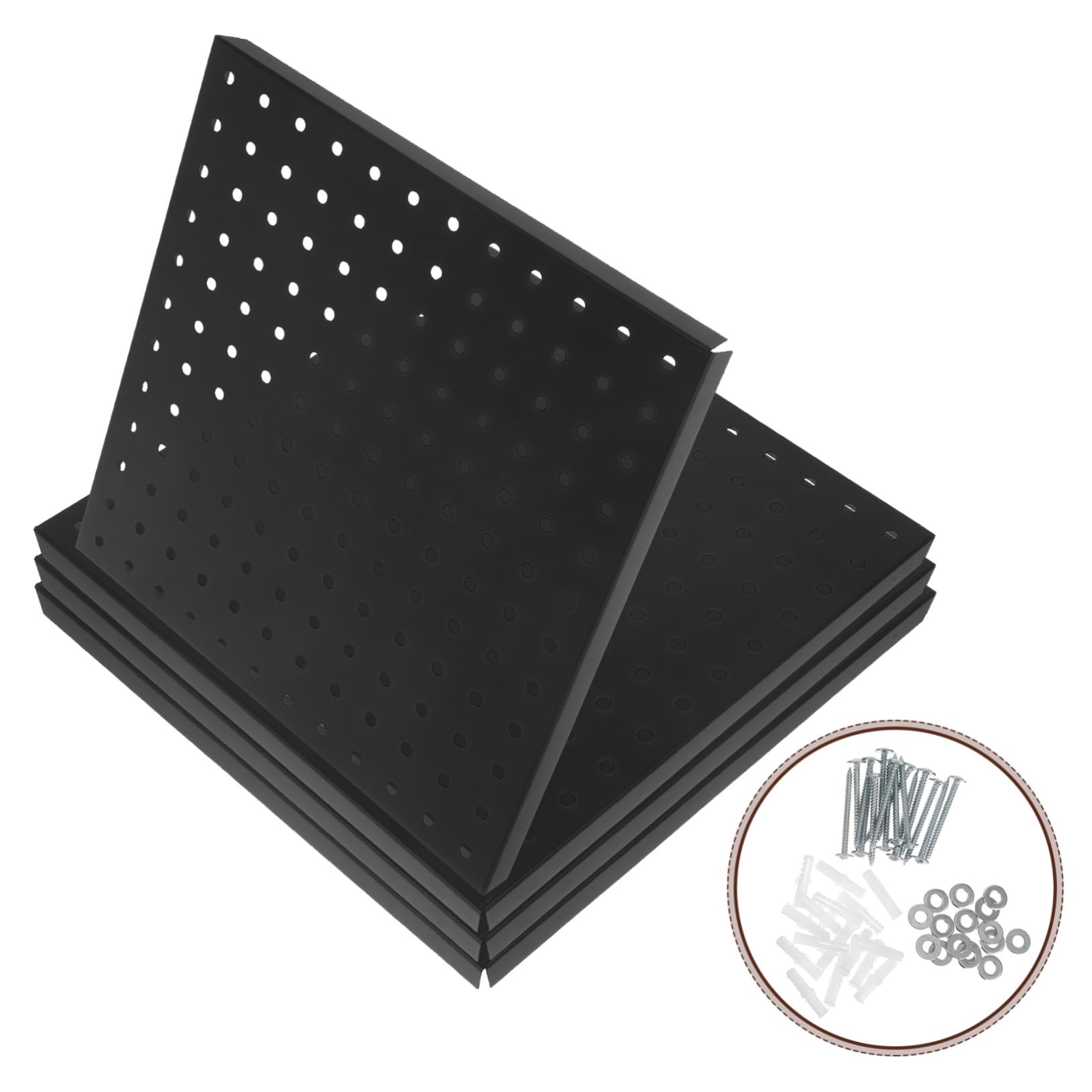 4piezas Tablero Perforado de Alta Resistencia Metal Negro para Organizador de Herramientas Garaje Cocina Oficina Almacenamiento de Pared