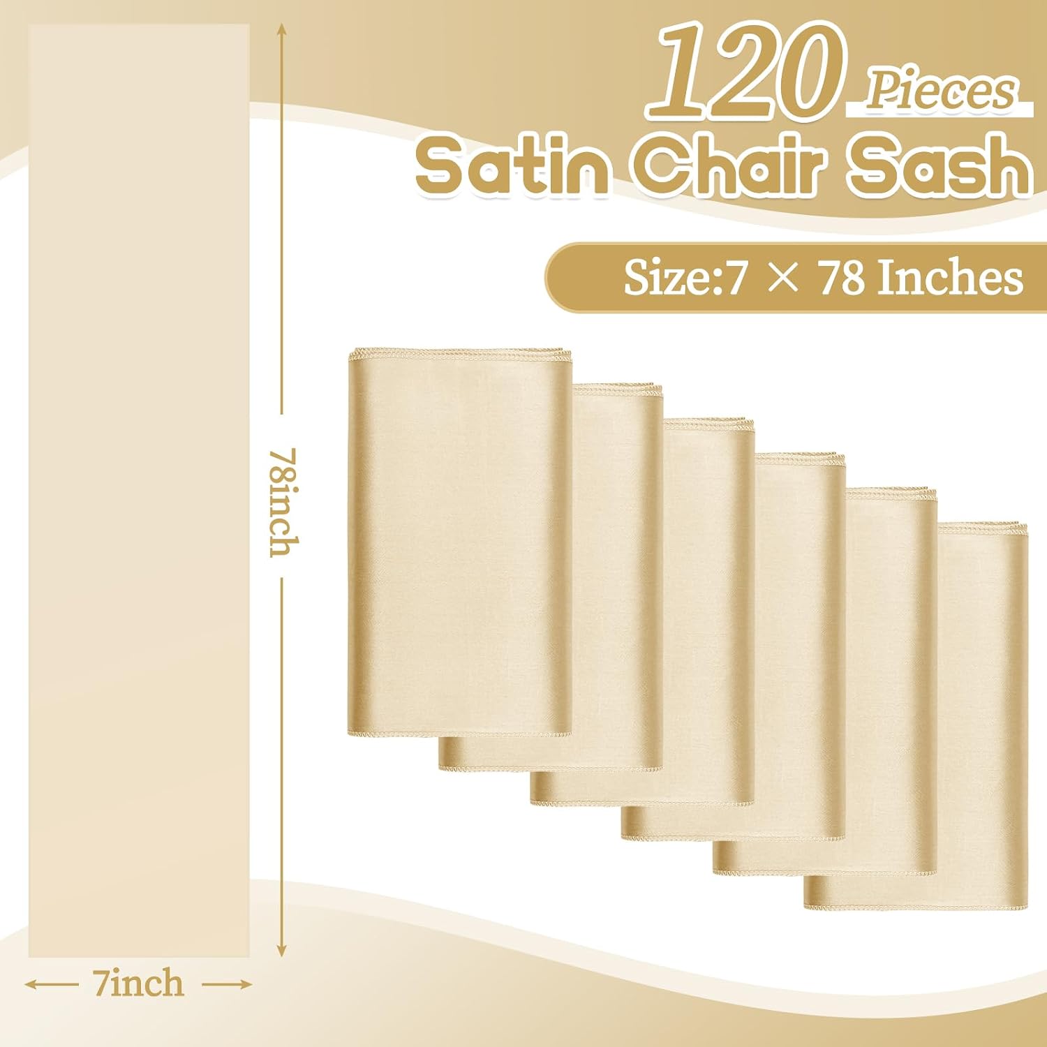 fani 120 PCS Satin Chair Sashes, Bows Designed ChairSashes, 7x78 inch Chair Sashes for Aisle Decorations Universal Chairs Cover Decoration for Wedding Reception Party Banquet (Champagne)