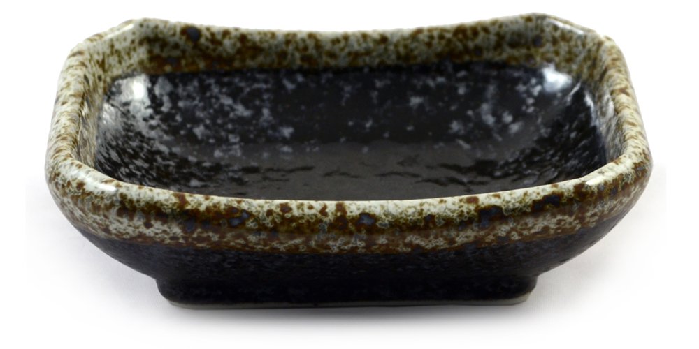 Japanese Ceramic Soy & Wasabi Sauce Sushi Dish in Black Speckle Glazed Stoneware - 9cm