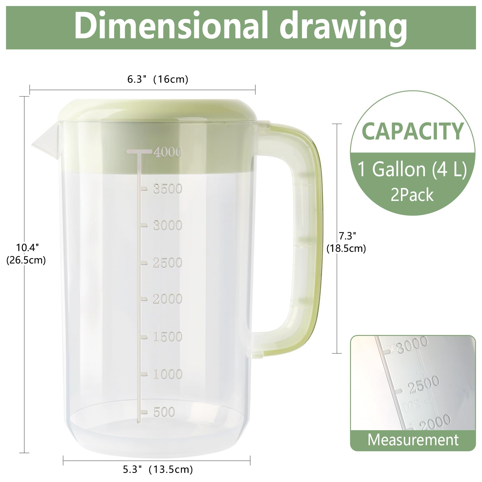 Jarra de plástico transparente de 1 galón y 4 litros con tapa, paquete de 2 jarras de agua transparentes para bebidas frías, jarra de té helado para limonada, té helado, leche, jugo, bebidas.