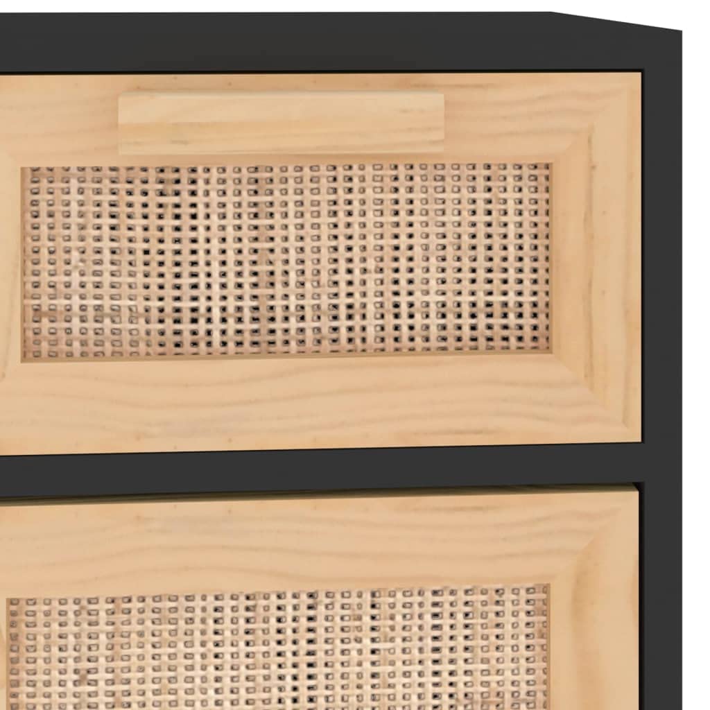 vidaXL Buffet Armoire de Rangement Organisateur de Maison Meuble de Salle de Séjour Intérieur Noir 60x30x75 cm Bois de Pin Massif et Rotin Naturel