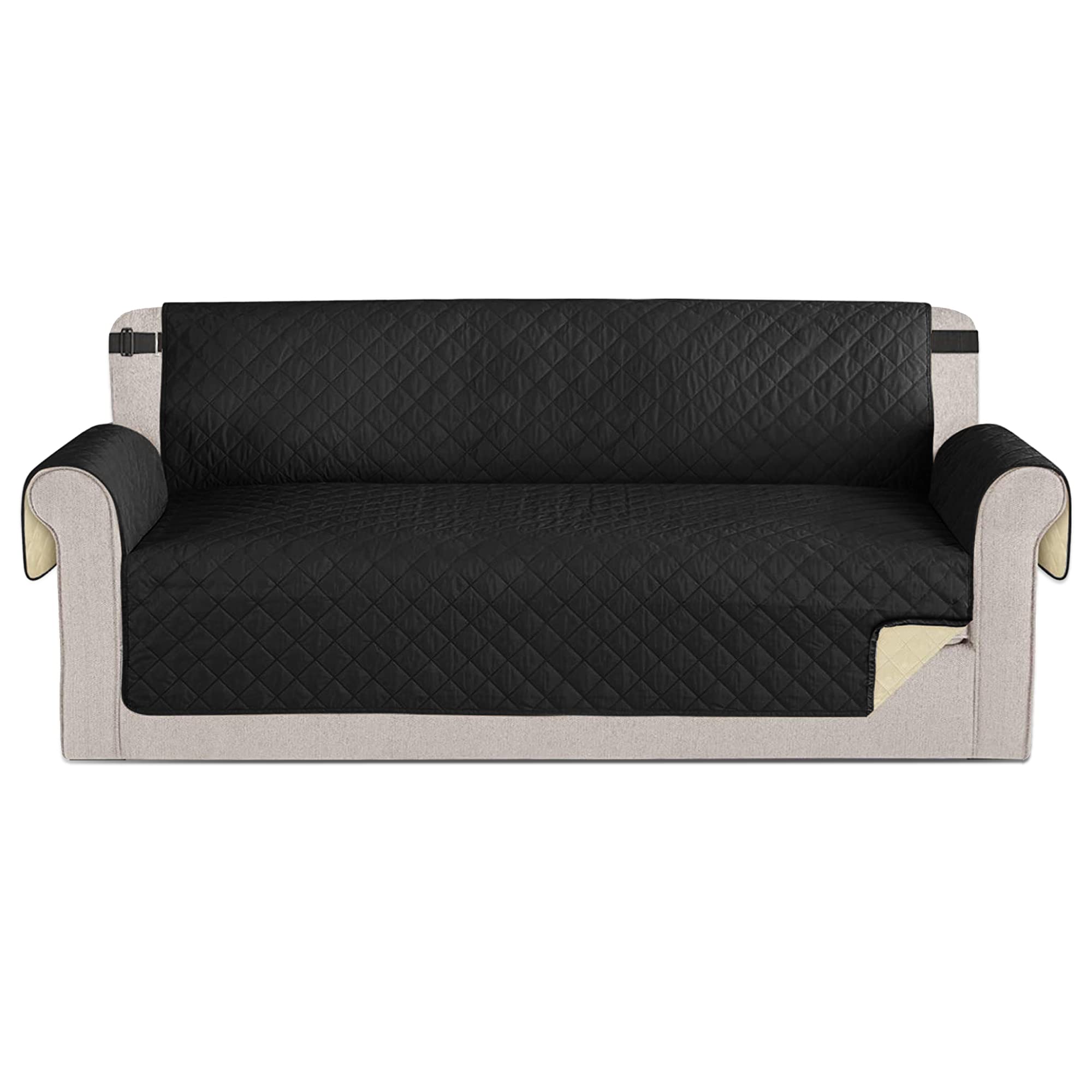 Time to Sparkle 1Pack Sofa Cover 3 Seater Sofa Slipcover Reversible Water Resistant Couch Cover with Foam Sticks Elastic Straps Furniture Protector for Kids, Dogs, Pets - Black