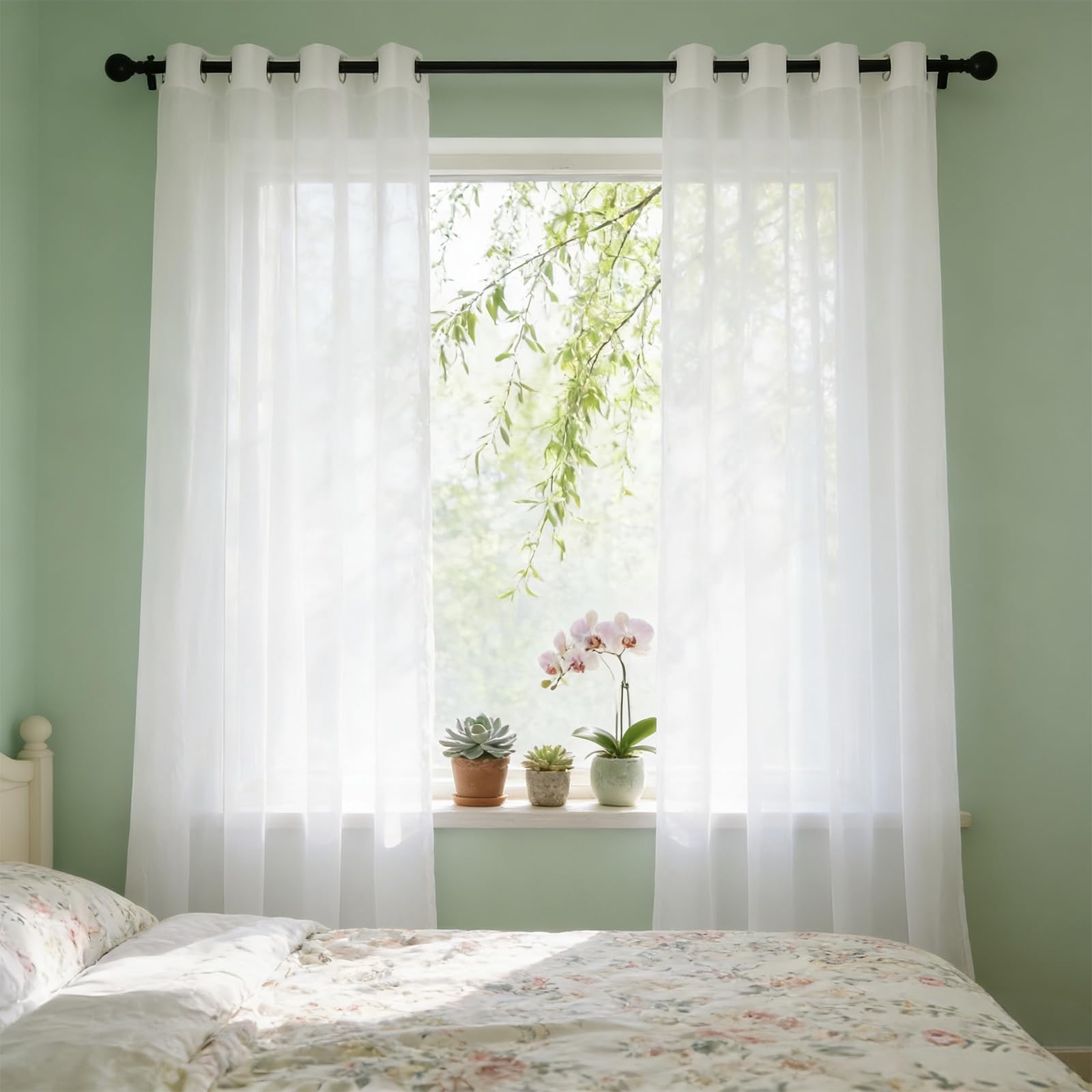 Firanki Z Siatki 220 x 225 cm Półprzezroczysty, Plisowany, Supermiękki, Zapewniający Prywatność, Elegancki Zasłony Przezroczyste Do Salonu, Jadalni, Sypialni, Kuchni, Okna, Biały