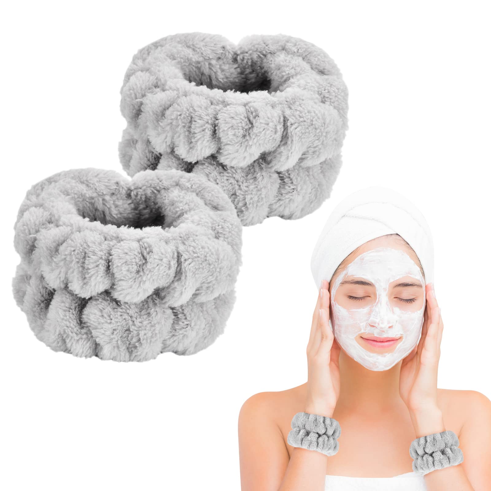Dorbetar 2 Pcs Microfiber Wrist Towels for Washing Face - Spa Wristbands, Arm Bands for Women and Children (Pale Gray) — image 1