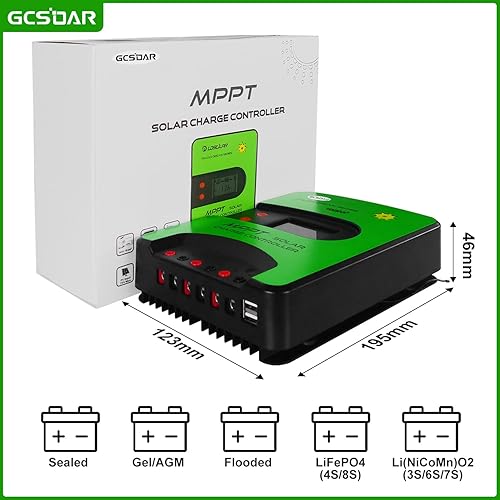 Miniatura 6 de MPPT Controlador de carga solar 20A 12V 24V Auto Max PV 75V Módulo Bluetooth incorporado Regulador de panel solar 260W520W cargador para batería de