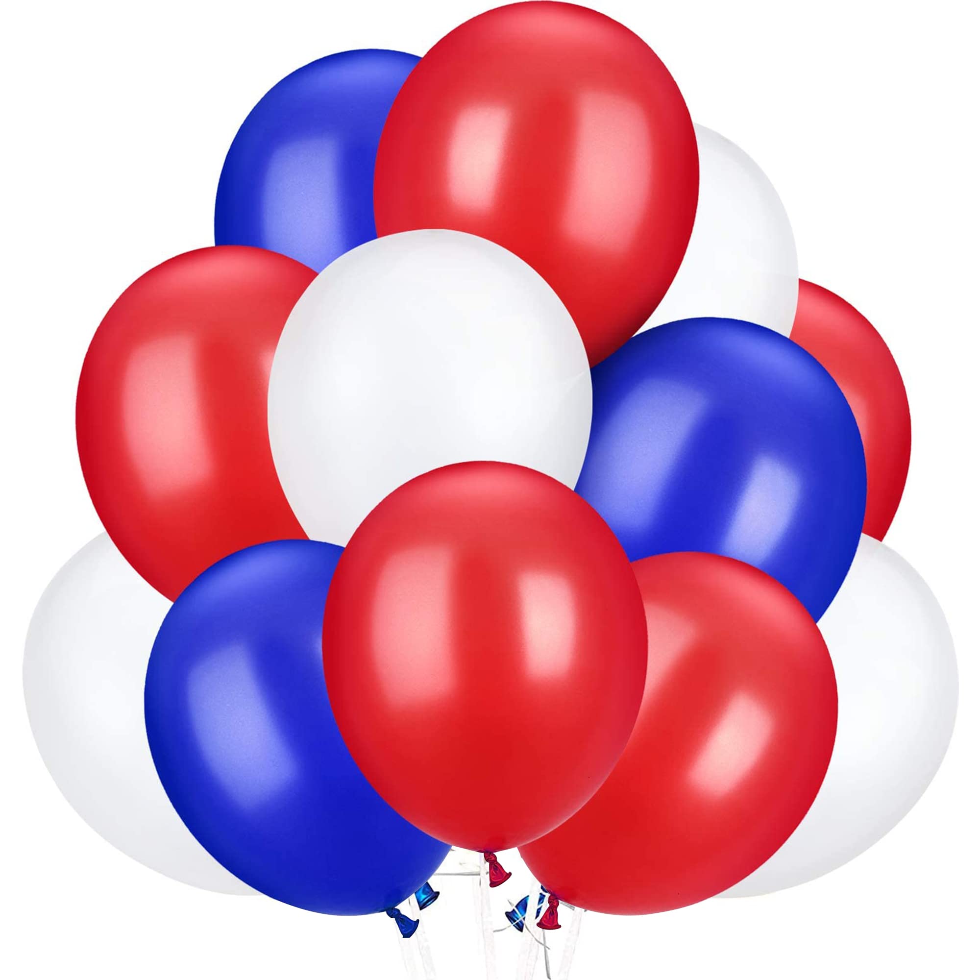 12Inch Red Blue White Balloons Pack of 60, Birthday Party Decorations for Anniversaries and Celebrations, Union Jack French USA Events White Red Chrome Blue Latex Balloons