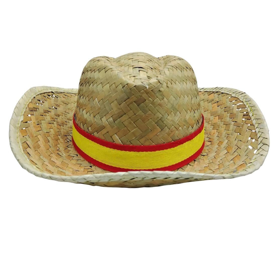 Pack Cappelli di paglia con nastro bandiera Spagna per gruppi: addii, penne, fiere, eventi patriani, capeas o viaggi estivi | Accessorio ideale per gruppi e feste