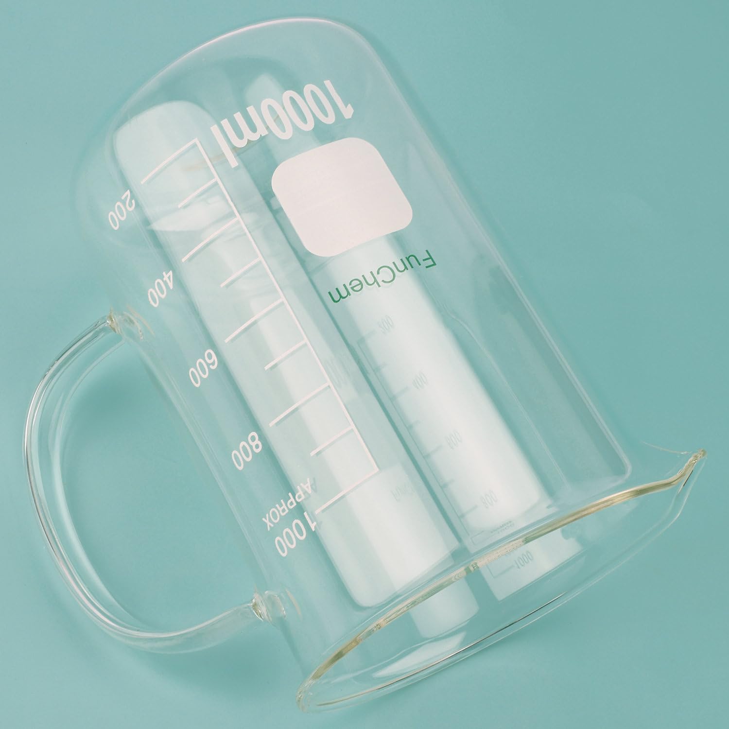 FunChem Bécher avec poignée, verre borosilicate transparent, gradué, forme basse, avec bec verseur, 1000 ml