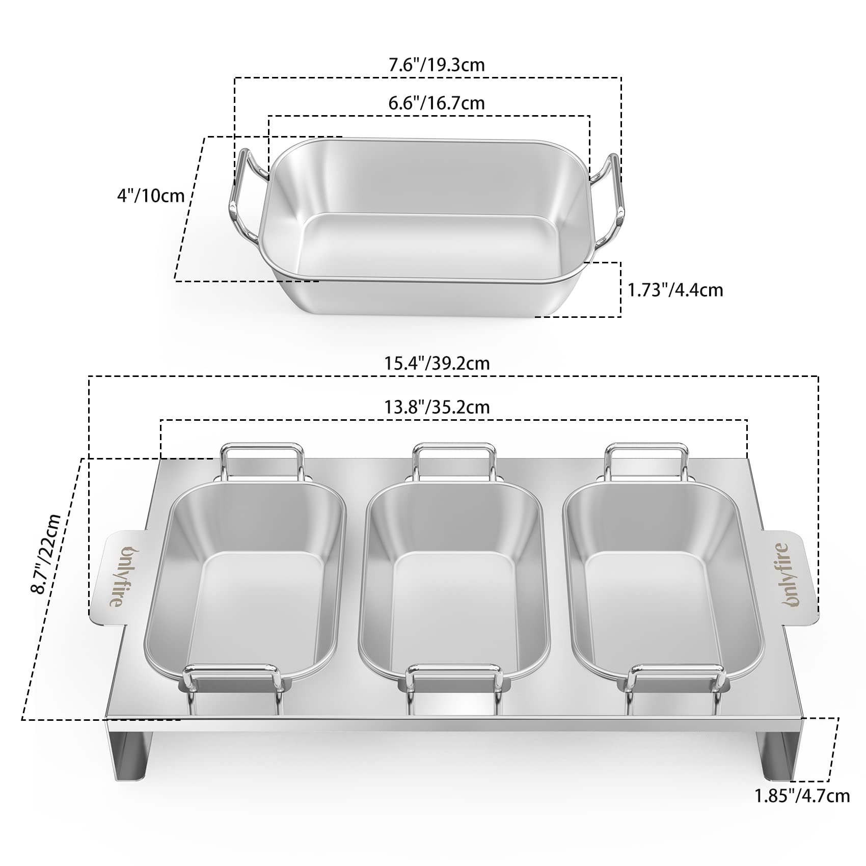 Onlyfire 3er Set Edelstahl Grillpfännchen für Gasgrill BBQ Grillschalen mit Griff und Ständer