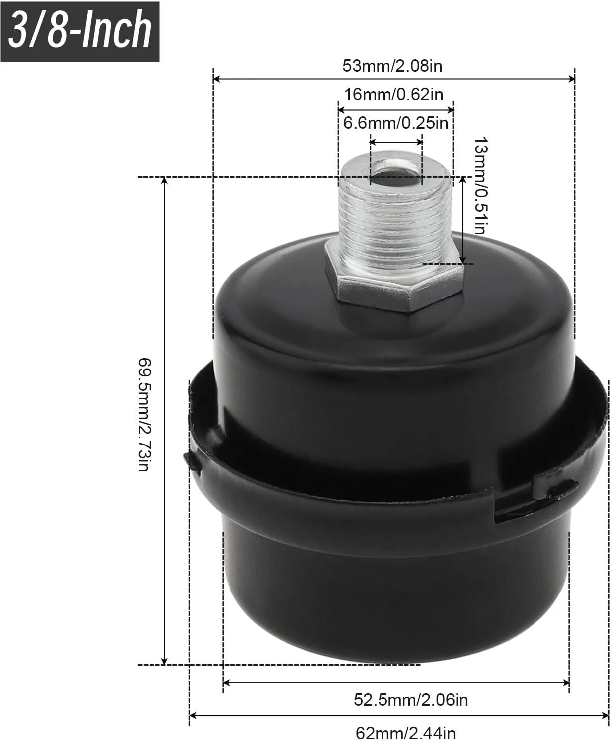 1/4inch 3/8Inch 1/2Inch Thread Air Compressor Silencer Air Compressor Intake Filter Sound Muffler Accessories for Exhaust Ports (Color : 3-8 Inch)