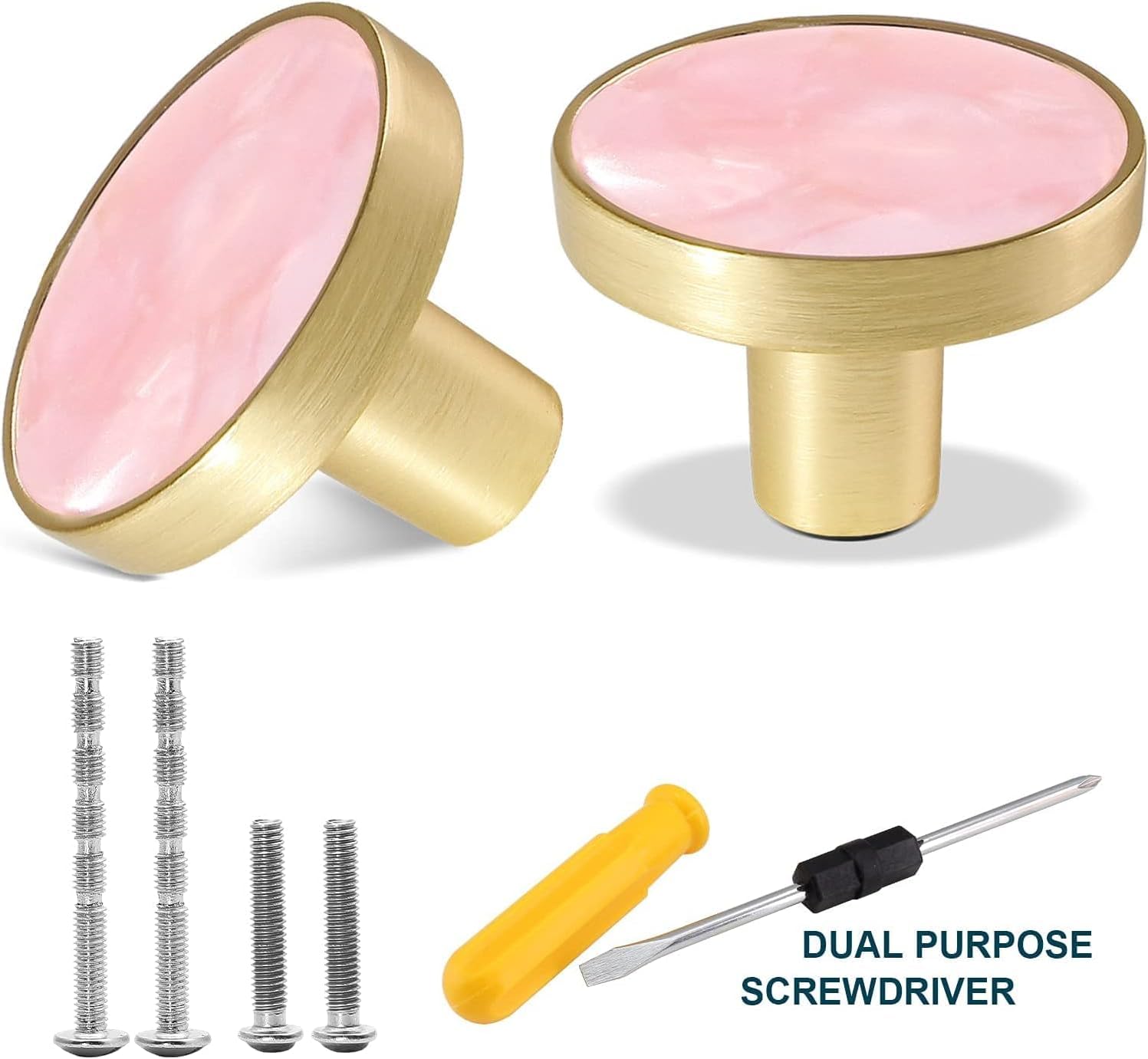 25 Pack Gold Knobs for Dresser Drawers, Brass Dresser Knobs Round Cabinet Knobs for Kitchen Cabinet Cupboard Door Decorative Furniture Hardware, 1-1/4" Diameter, Pink
