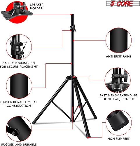 Miniatura 34 de 5 Core Soporte de altavoz ajustable de 40 a 71 pulgadas PA DJ trípode soporte de montaje resistente con inserto de 1.378 in 132 libras de capacidad