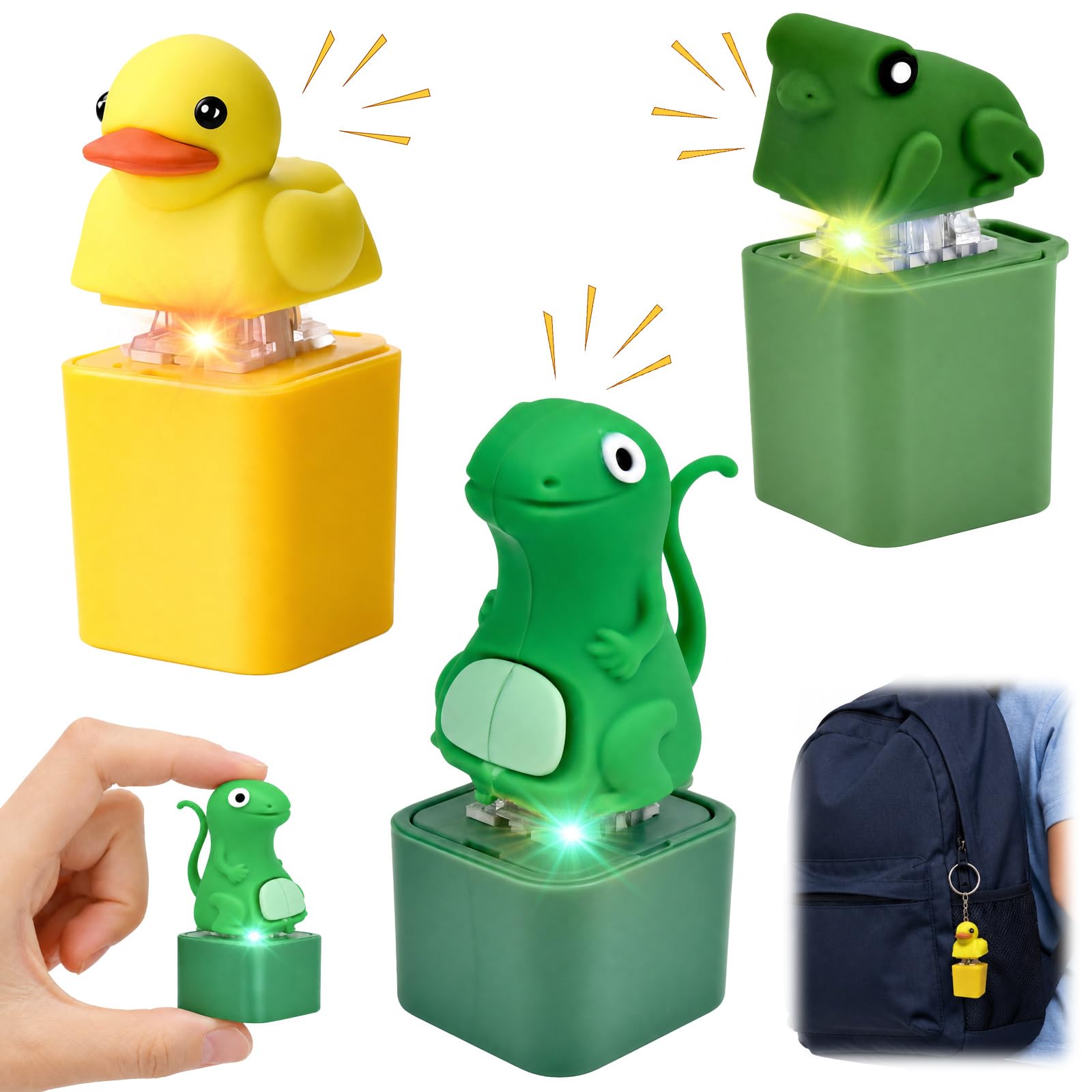 3PCS Frog Croaking Fidget Toy, Sound & Light, Type C Rechargeable