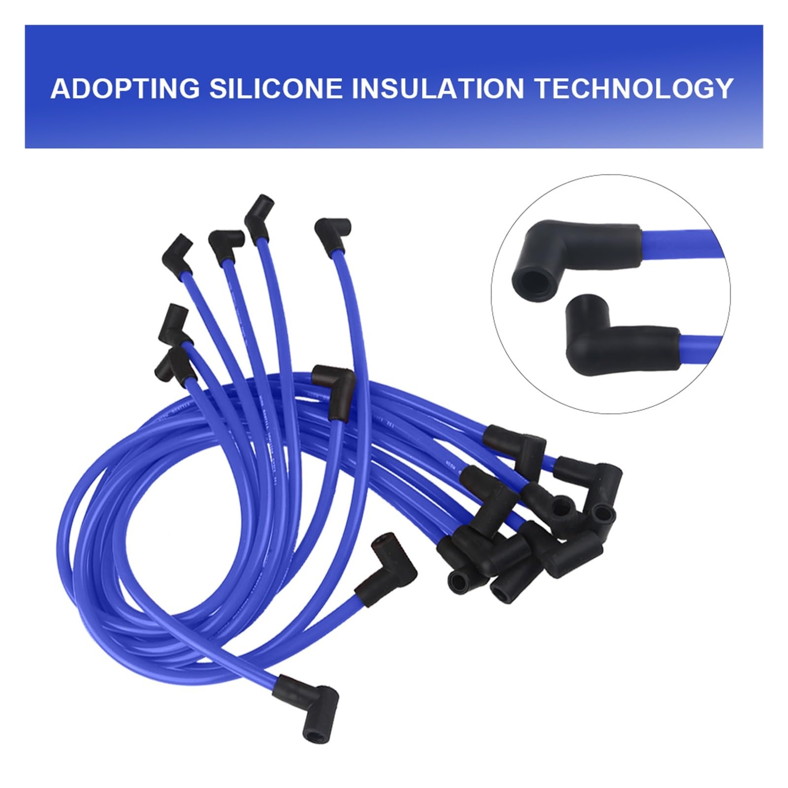 Cables de Encendido Azules de 10,5 mm para bujías de Motores Chevy 350, 400, 327, 307, 383 SBC, 454, 366, 396, 402, 409, 427, 496, 502, 572, 632 BBC V8.