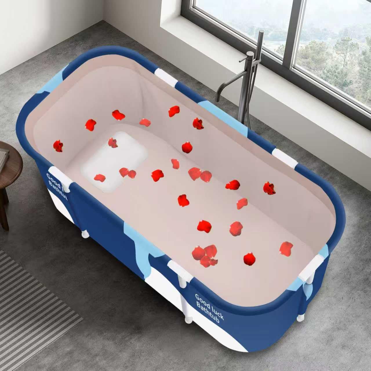 Portable Foldable Bathtub,Foldable Soaking Bathtub for Adults, Freestanding Bathtubs, Hot Bath Tub, Ice Bath, Family Bathroom SPA Tub 47.2x19.7x21.7inch (Milk)