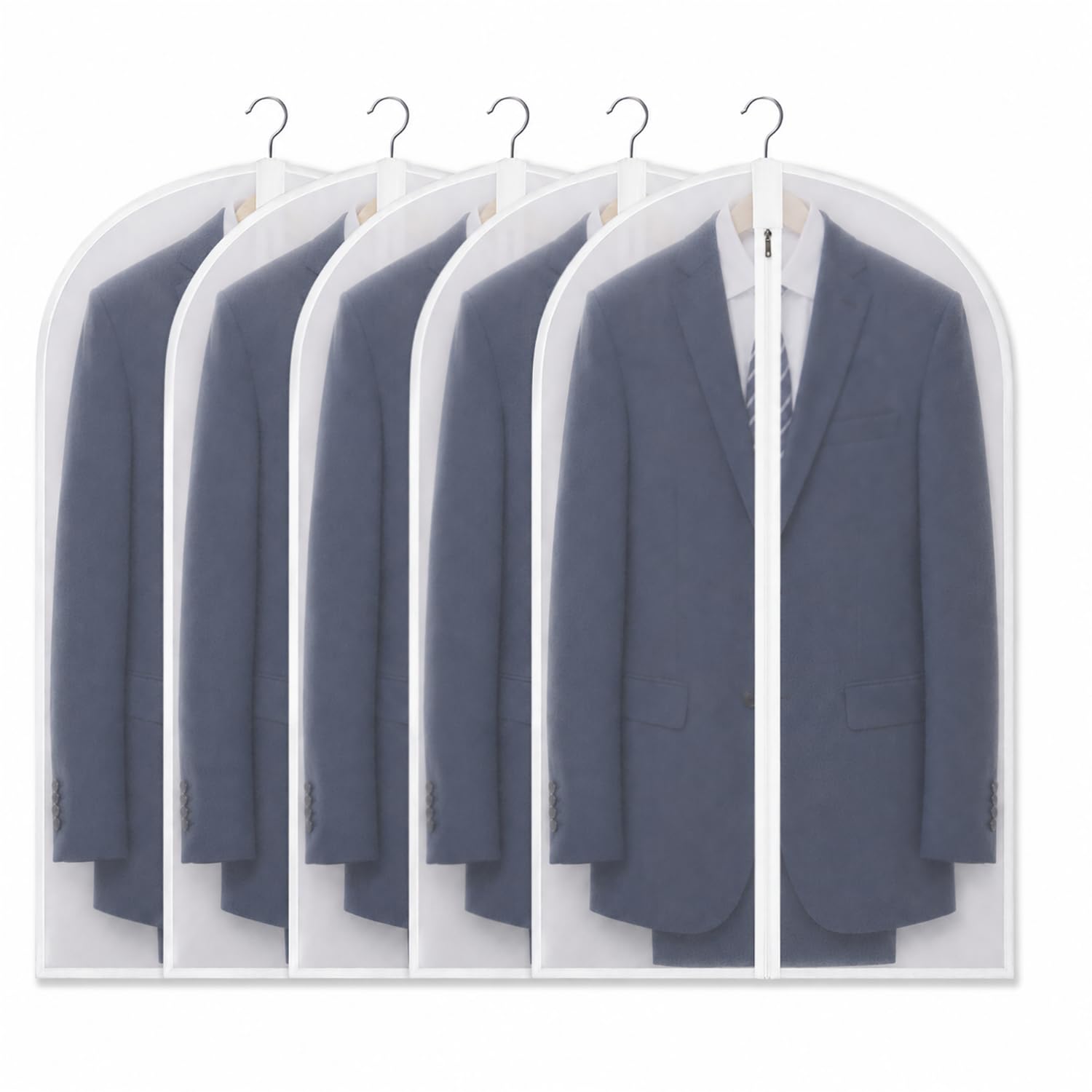Suit Bags, pack of 5, 60 cm x 100 cm, Translucent PEVA Garment bags with zippers, durable Clothes Covers, Reusable Garment Bags for Suits, Dresses, Coats