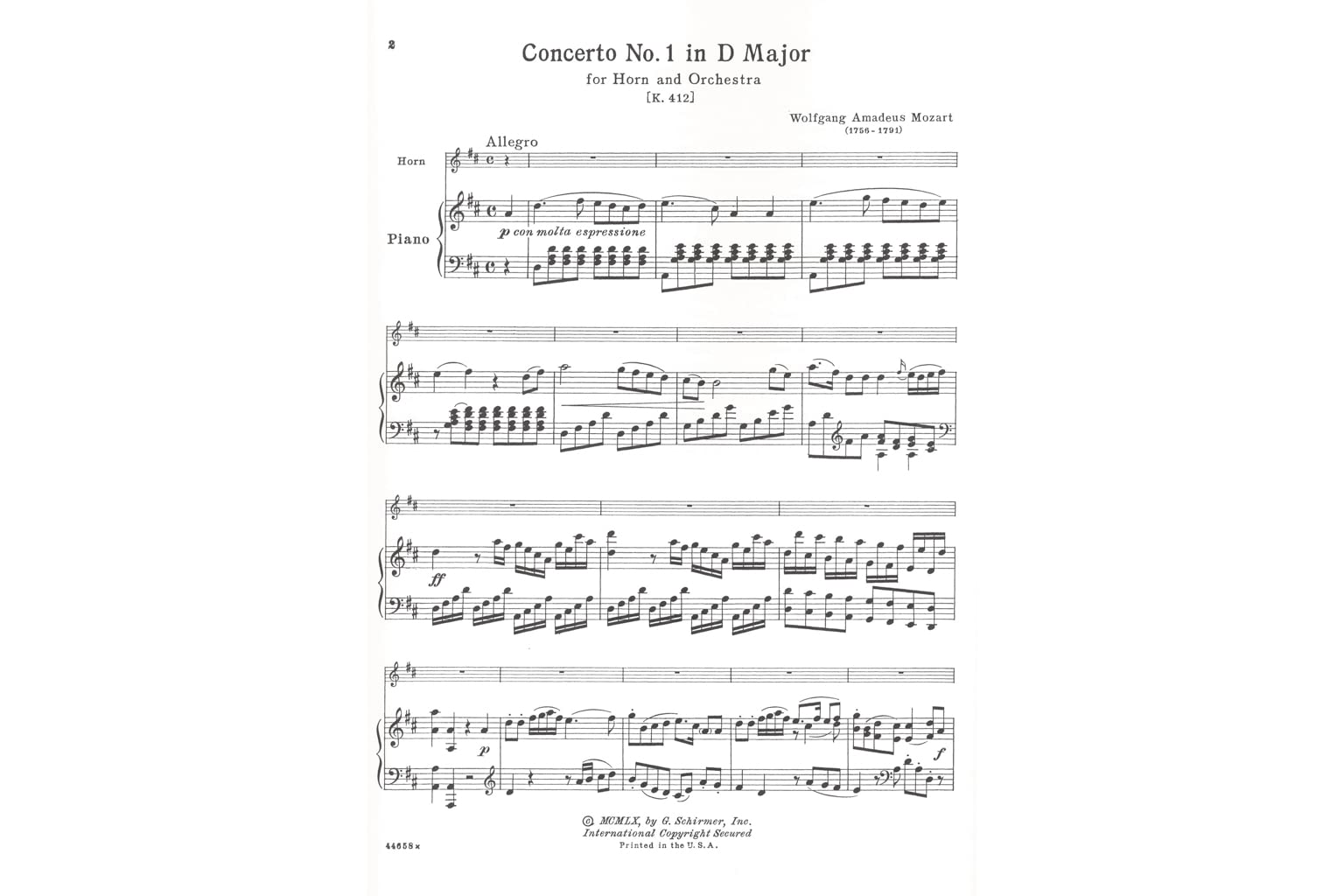Wolfgang Amadeus Mozart - Four Horn Concertos and Concert Rondo | Schirmer Library of Classics Volume 1807 | French Horn and Piano Sheet Music | Medium Difficulty Brass Solo Songbook - Image 2