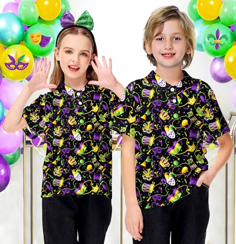 Image of AOBUTE Kids 4th of July Polo American Flag Short Sleeve Button Down Shirts Tops 3-14 Years
