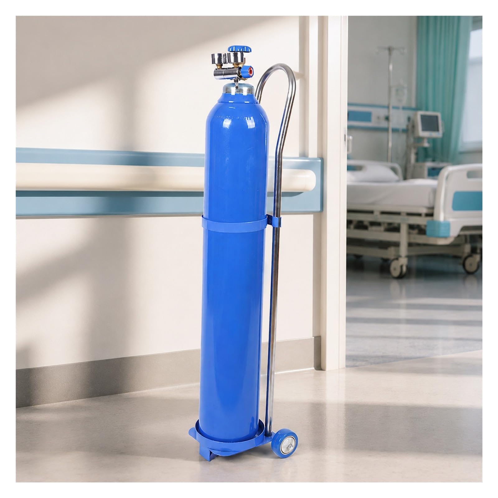 Mzzkfc One Color Wheeled Gas Cylinder Fixed Rack 10 15 20L，Hospital Cylinder Bottle Transport Cart，Stainless Steel Cylinder Trolley With 2 2.8In Silent Rubber Wheels(37.4 In/95Cm(15L))
