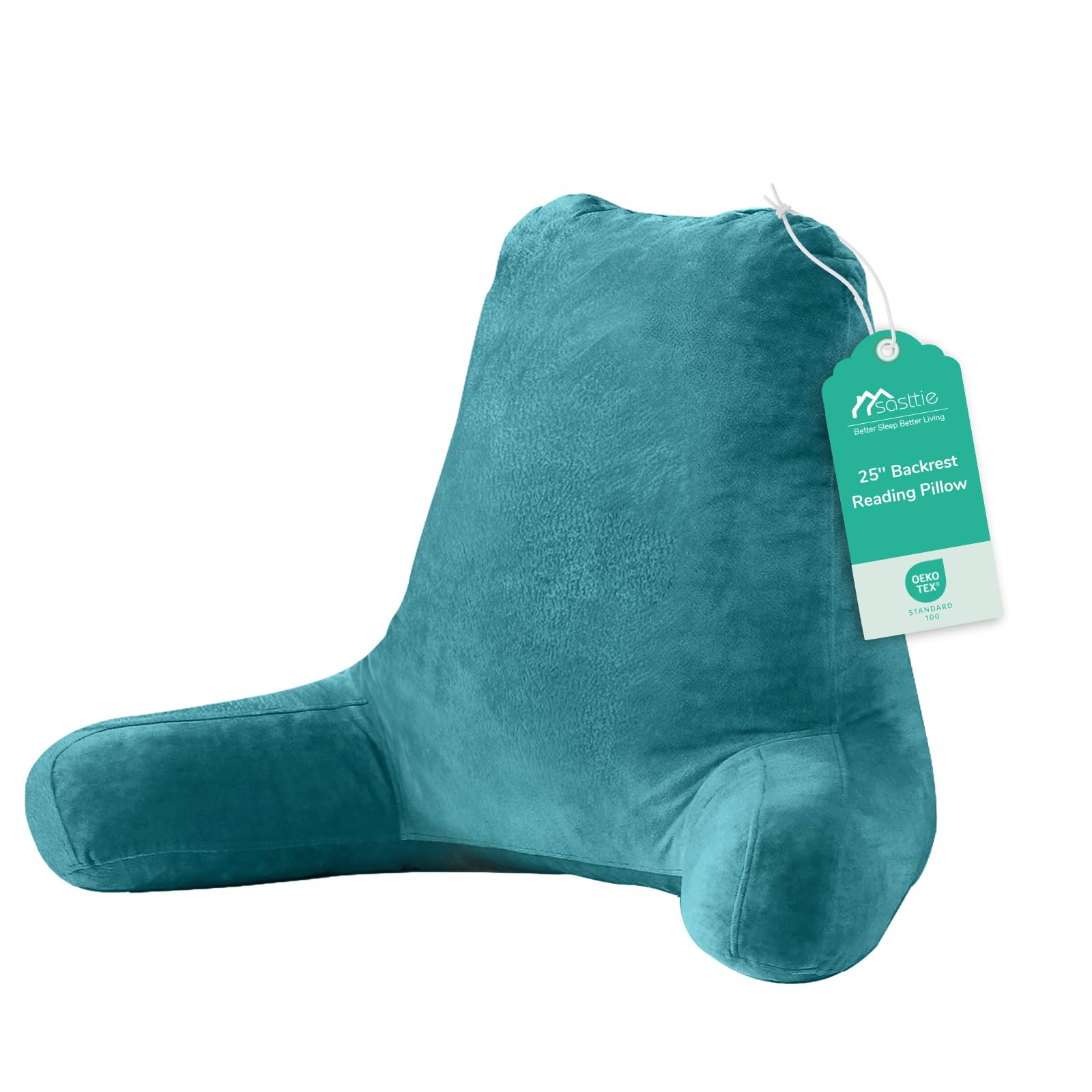 Sasttie Reading Pillow for Bed, Back Pillow for Sitting Up, Teal Blue