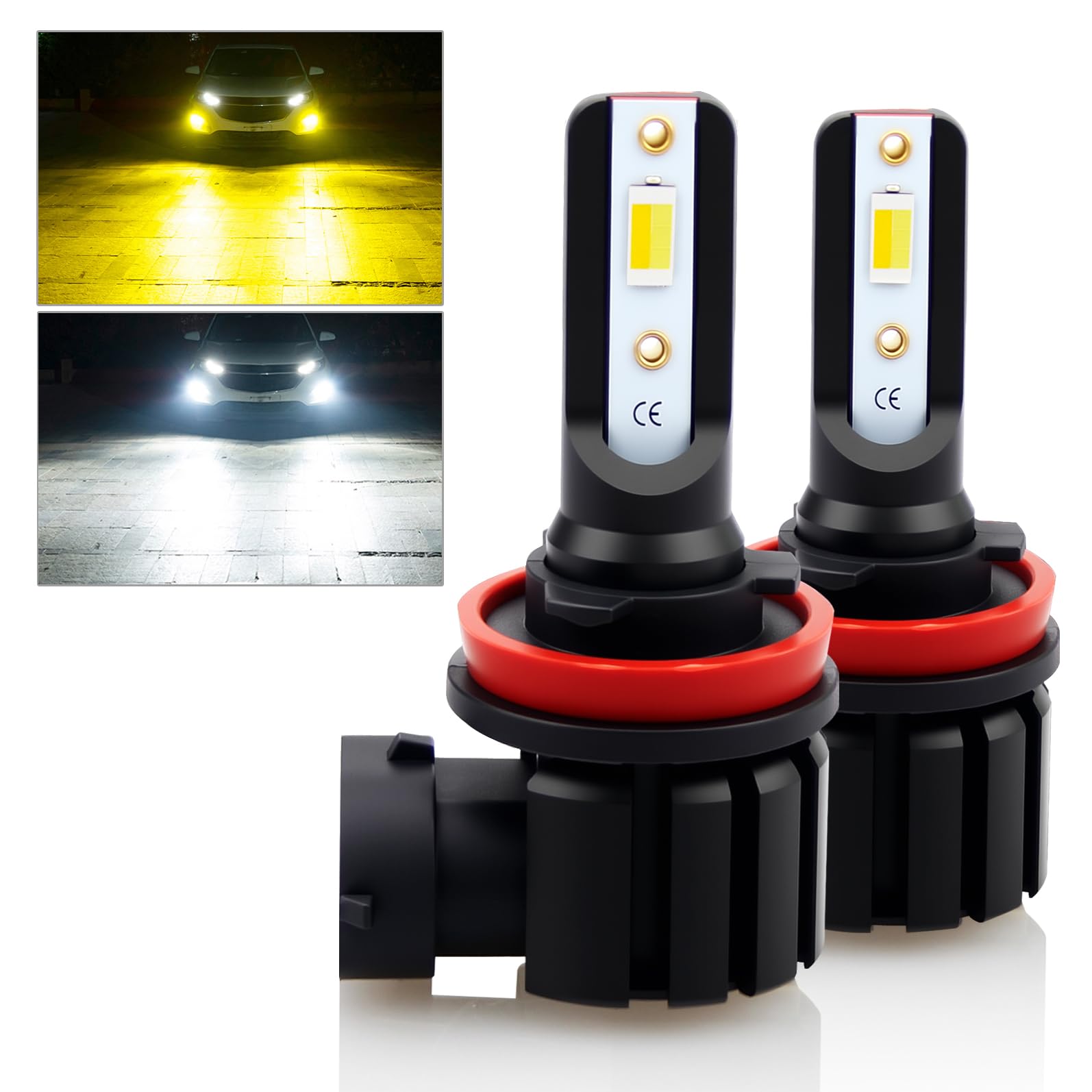 D-Lumina H11 H8 H16 Switchback LED Fog Light Bulbs, 8000 Lumens 40W 300% Brightness Dual Color 6000K Xenon White/3000K Golden Yellow, Super Bright LED Fog Light DRL Bulb Upgrade Replacement, Pack of 2
