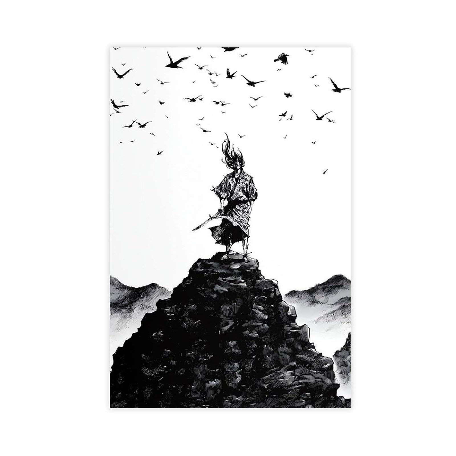 Qnvjqkdsi Unframe Japanese Samurai Miyamoto Musashi (1) Canvas Poster Bedroom Decor Landscape Office Room Decor Gift 12" L X 18" W