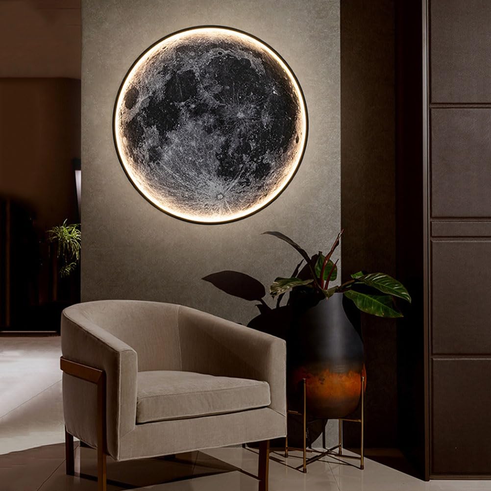 Applique da parete a LED a forma di luna, regolabile, con interruttore, lampada da parete LED 3D a forma di luna, lampada da comodino con cavo, lampada artistica PA, 60 cm