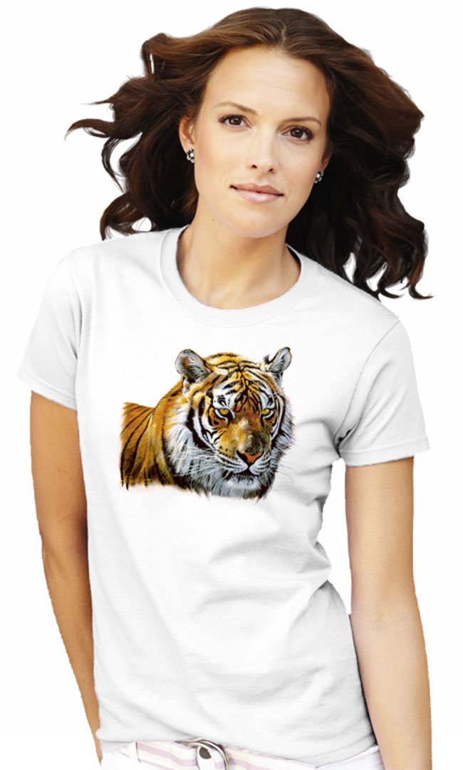 SolarTees Women's Tiger Head Portrait Solar Color Changing Tee