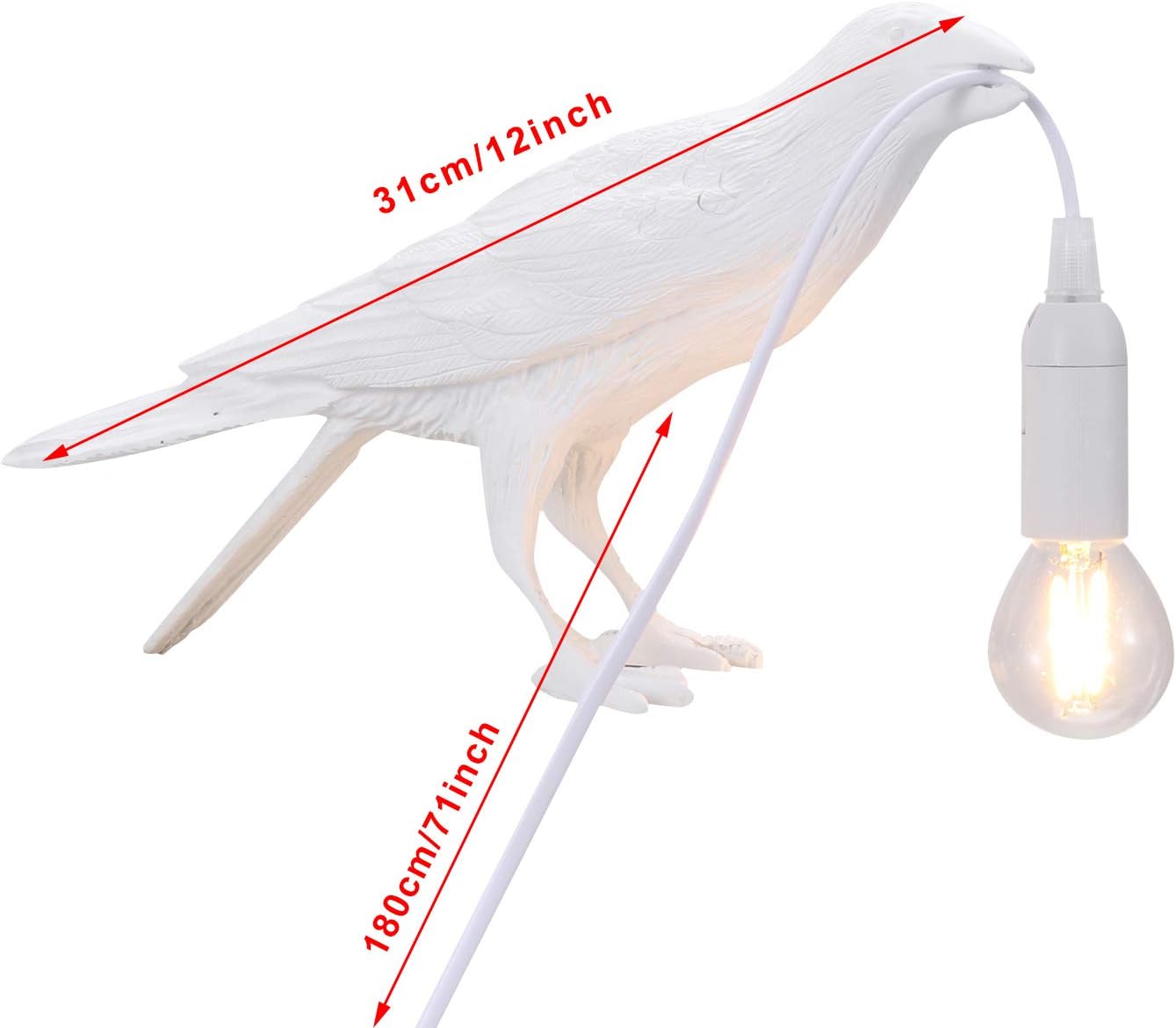 EBBCOWRY Resin Bird Design Table Lamps Creative Night Light with Plug-in Cord Living Room Bedside Lights Aisle Restaurant Home Decor (White-D)