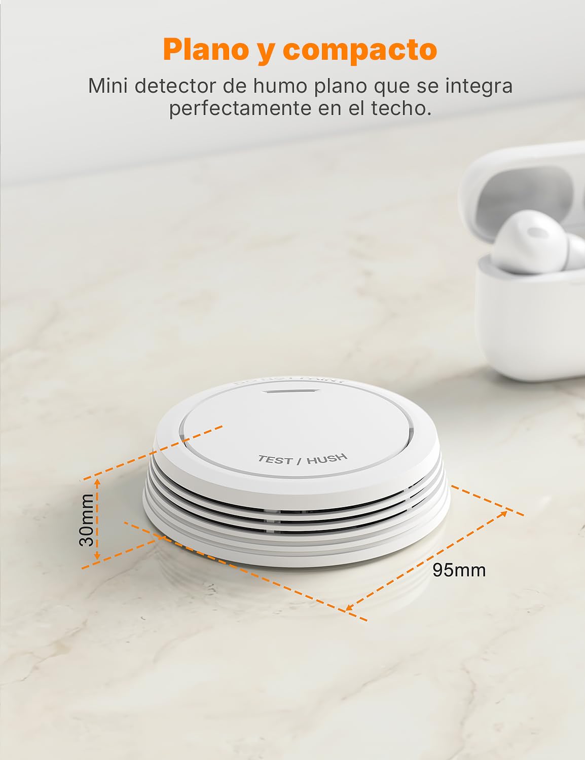 Detector de Humo con Batería de 10 Años y Soporte Magnético, 3 Unidades | Alarma Incendios Sin Indicador Led, Sin Necesitar Taladrar, Pequeño y Plano,Certificado Según la Norma EN 14604