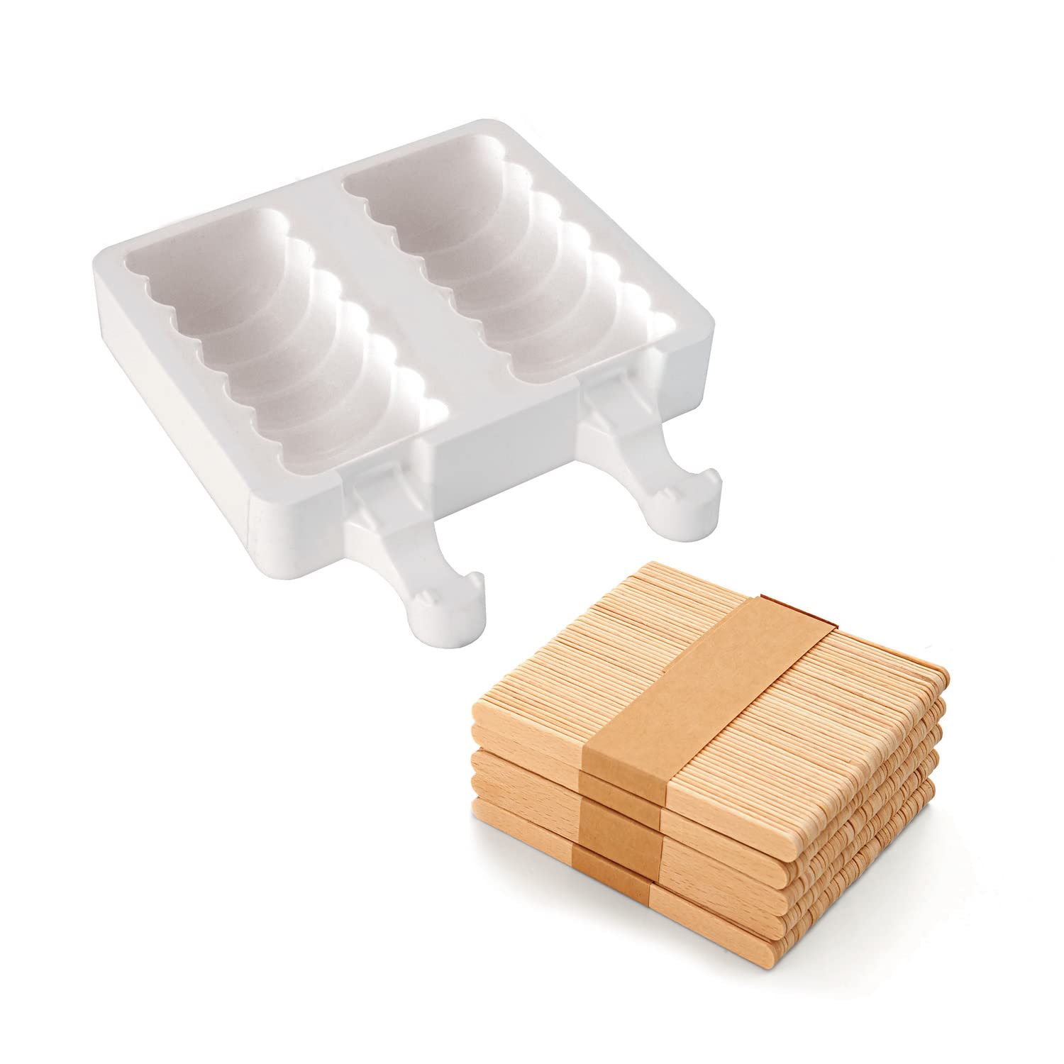 silikomart | GEL04 Silicone Ice Cream Mould TANGO, Non-stick, 2 Ice Cream Spirals, Pack of 1 Mould + 50 Wooden Sticks, Easy Ice Cream, 92 x 45 h 27,5 mm, Volume 180 ml, Made in Italy