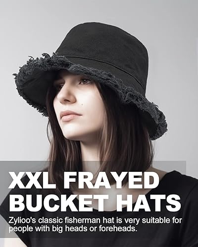 Miniatura 6 de Zylioo Sombreros de pescador deshilachados XS-2XL, sombreros de pescador con borla y correa para la barbilla, sombrero de pesca con flecos de talla