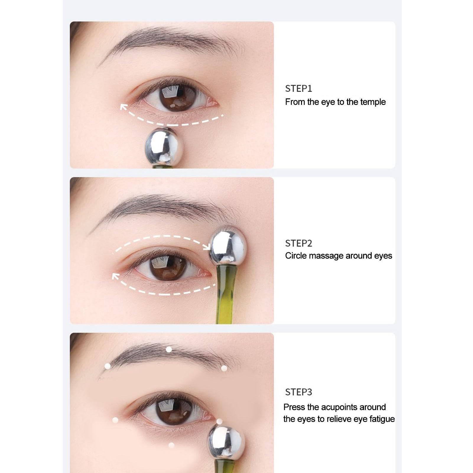 Aplicador de Crema para Ojos de 2 Piezas, Bolas de Rodillo de Aleación de Zinc, Masajeador, Cuchara para Crema, Aplicador para el Cuidado de los Ojos, Varita para Reducir el
