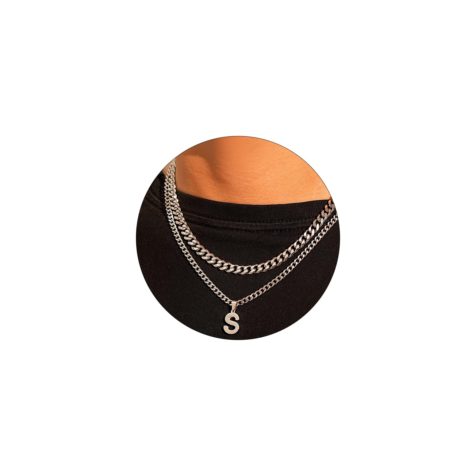 AlterancyInitial A-Z Letter Necklace for Men Layered Stainless Steel Cuban Chain Choker Letter Pendant Necklace Jewelry Gift for Men
