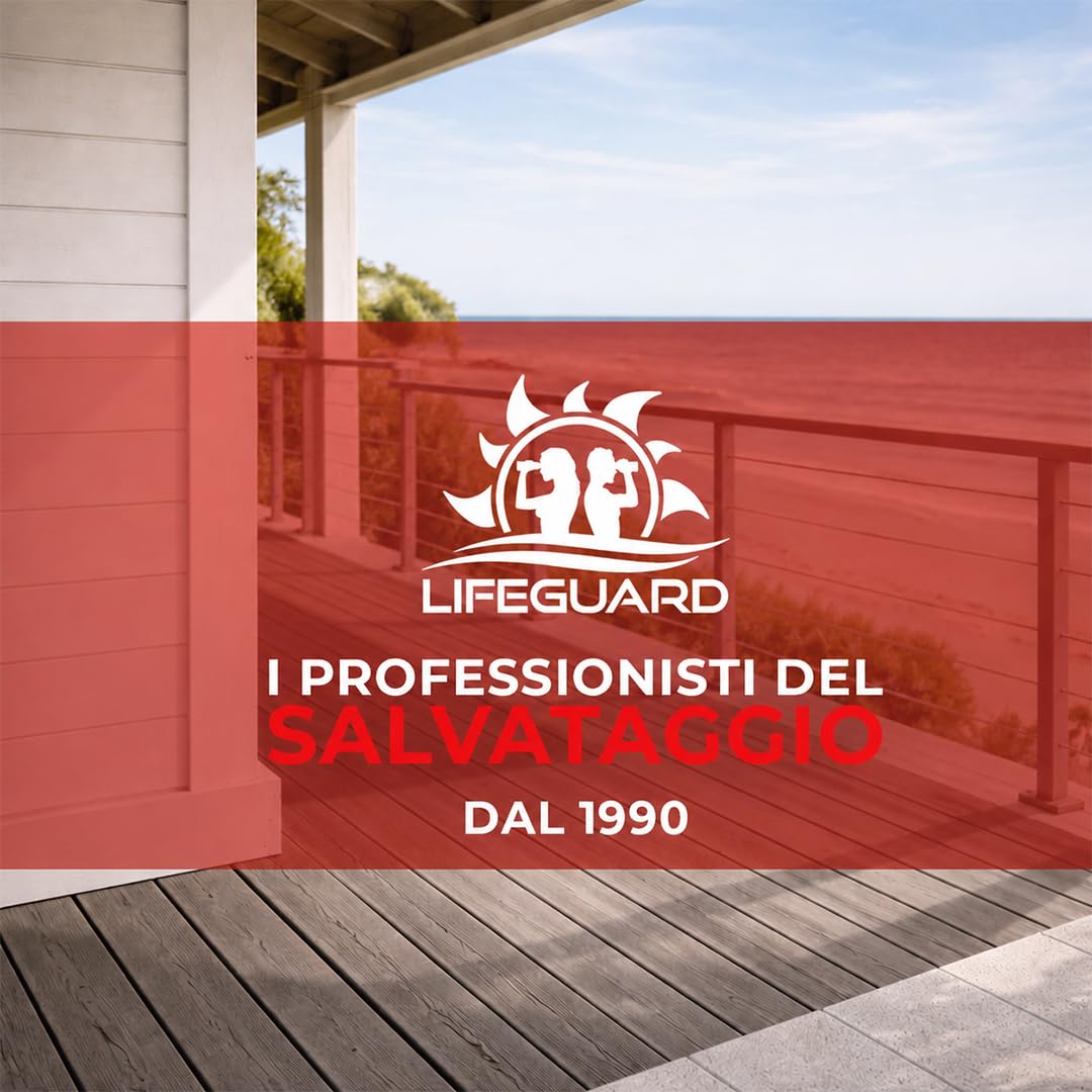 LIFEGUARD Italia Baywatch Rescue Can Salvagente Professionale da Bagnino con Fune e Maniglie