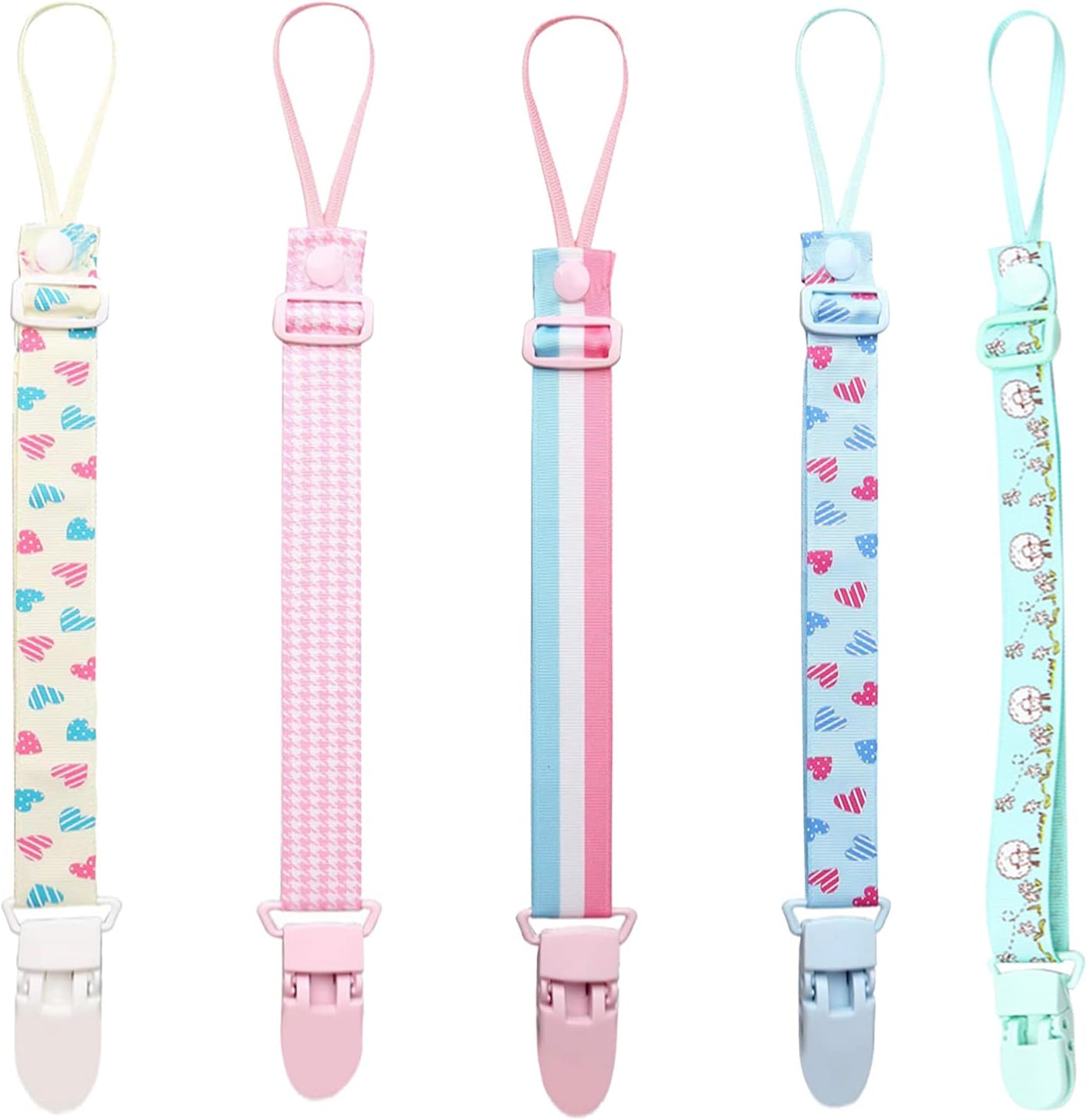 QincLing 5 Pieces Baby Dummy Clip Unisex Pacifier Clips Adjustable