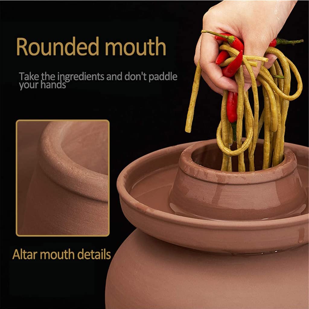 Tarro de fermentación de cerámica engrosada grande, tarro de decapado de porcelana púrpura, olla de kimchi con tapa Almacenamiento de alimentos de cerámica, sello de agua for el hogar fermentaci
