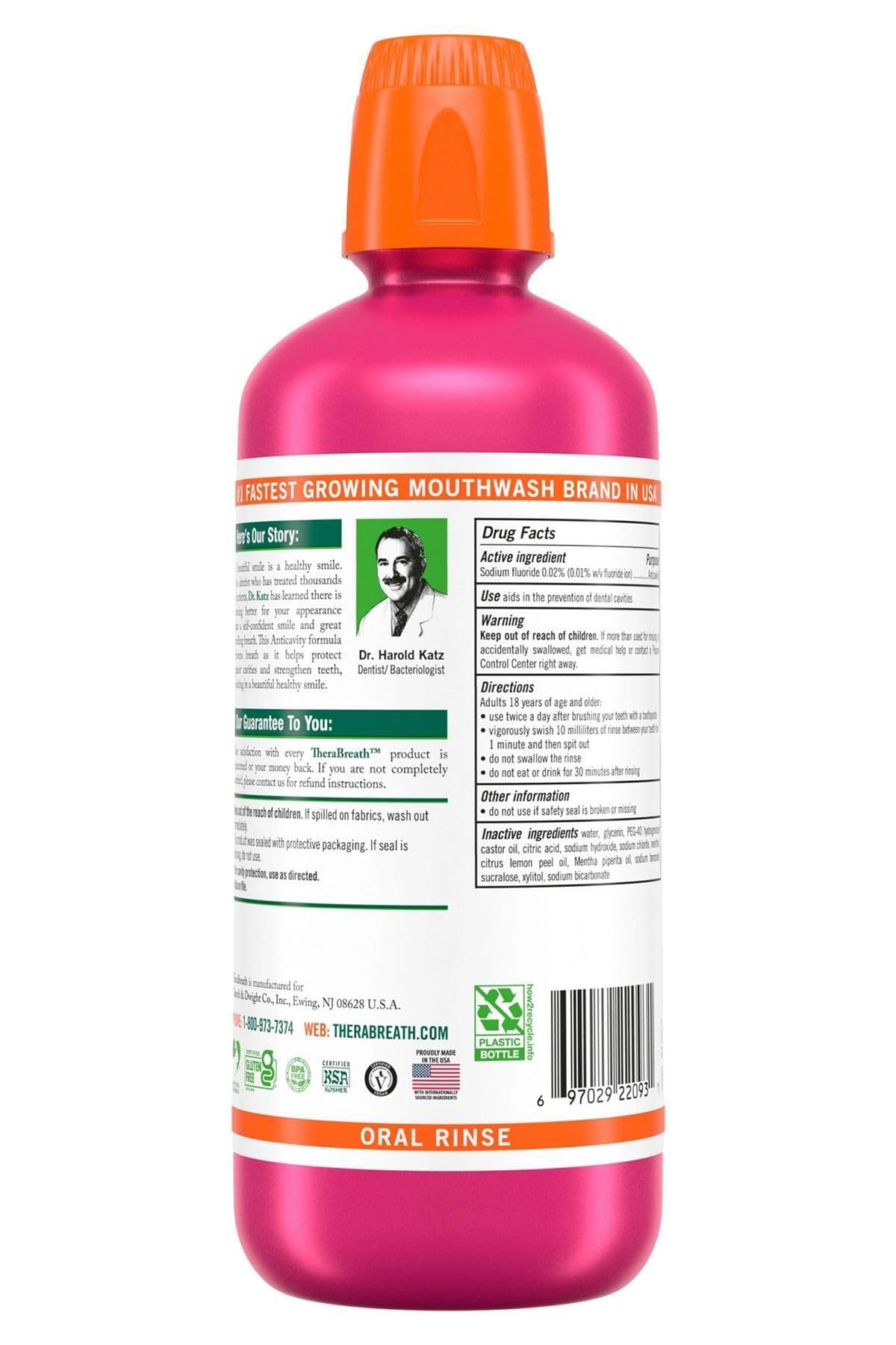 TheraBreath Anticavity Fluoride Mouthwash, Sparkle Mint, Dentist Formulated, 1 Liter (33.8 fl oz)