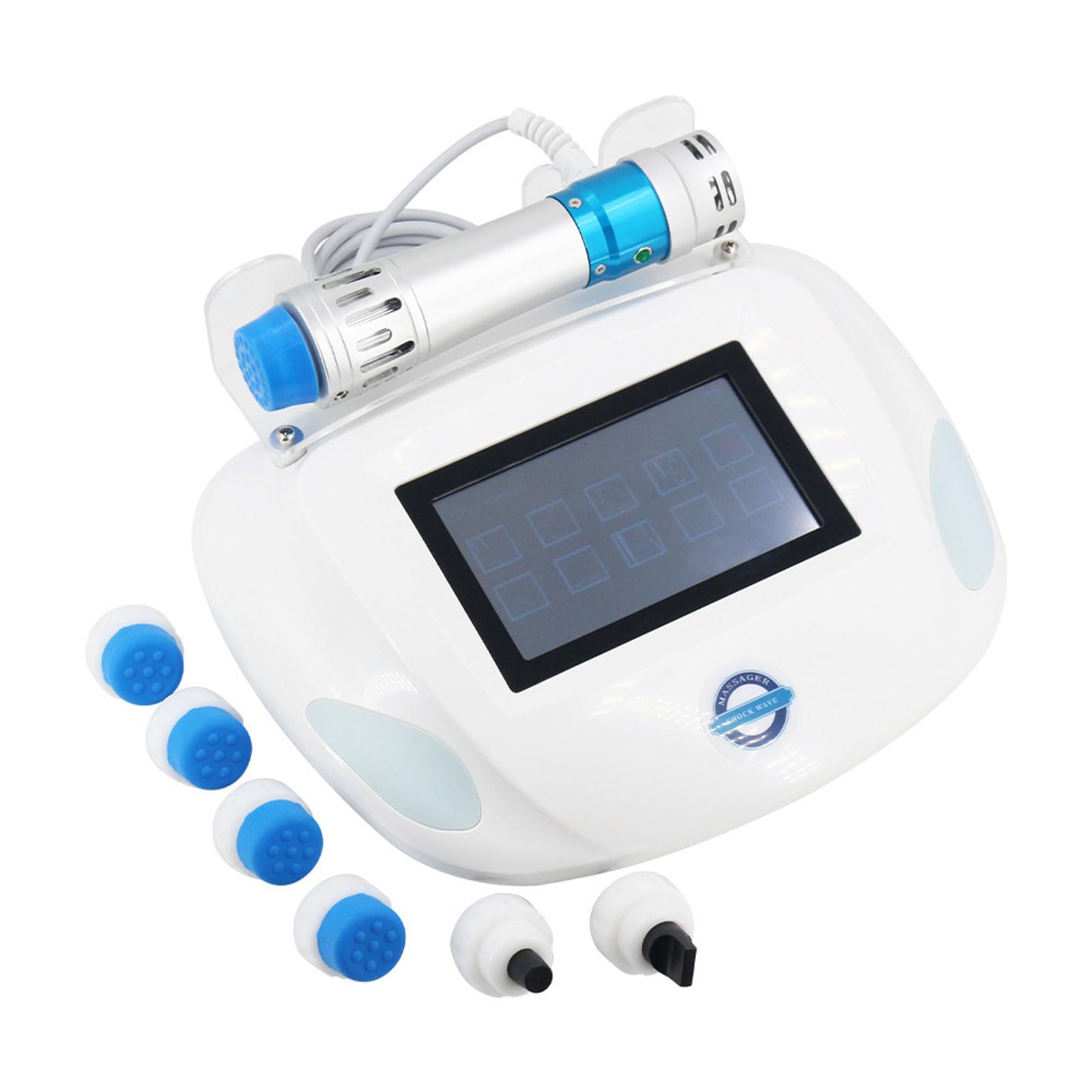 Dispositivo per Terapia Ad Onde D’Urto, Macchina ED 200W con 7 Teste Massaggianti, Regolazione a 27 Livelli, per Recupero Muscolare E Alleviamento del Dolore