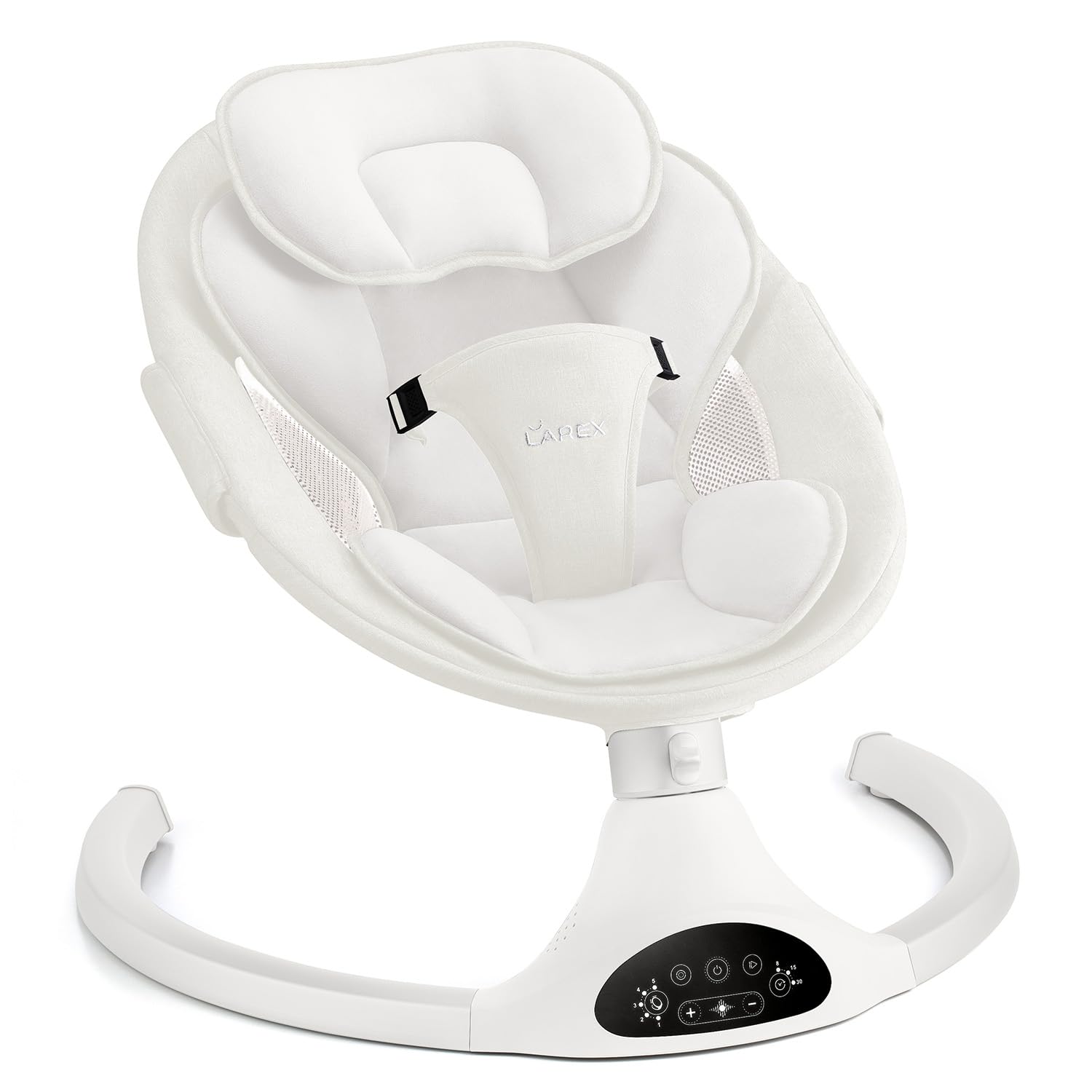 LarexBaby Swing Infant Swing Electric Toddler Baby Rocker Portable for Newborn Boy Girl, 5 Sway Speeds with Remote Control, 10 Preset Melodies and Bluetooth, 0-6 Months Max 20 Lbs (White)