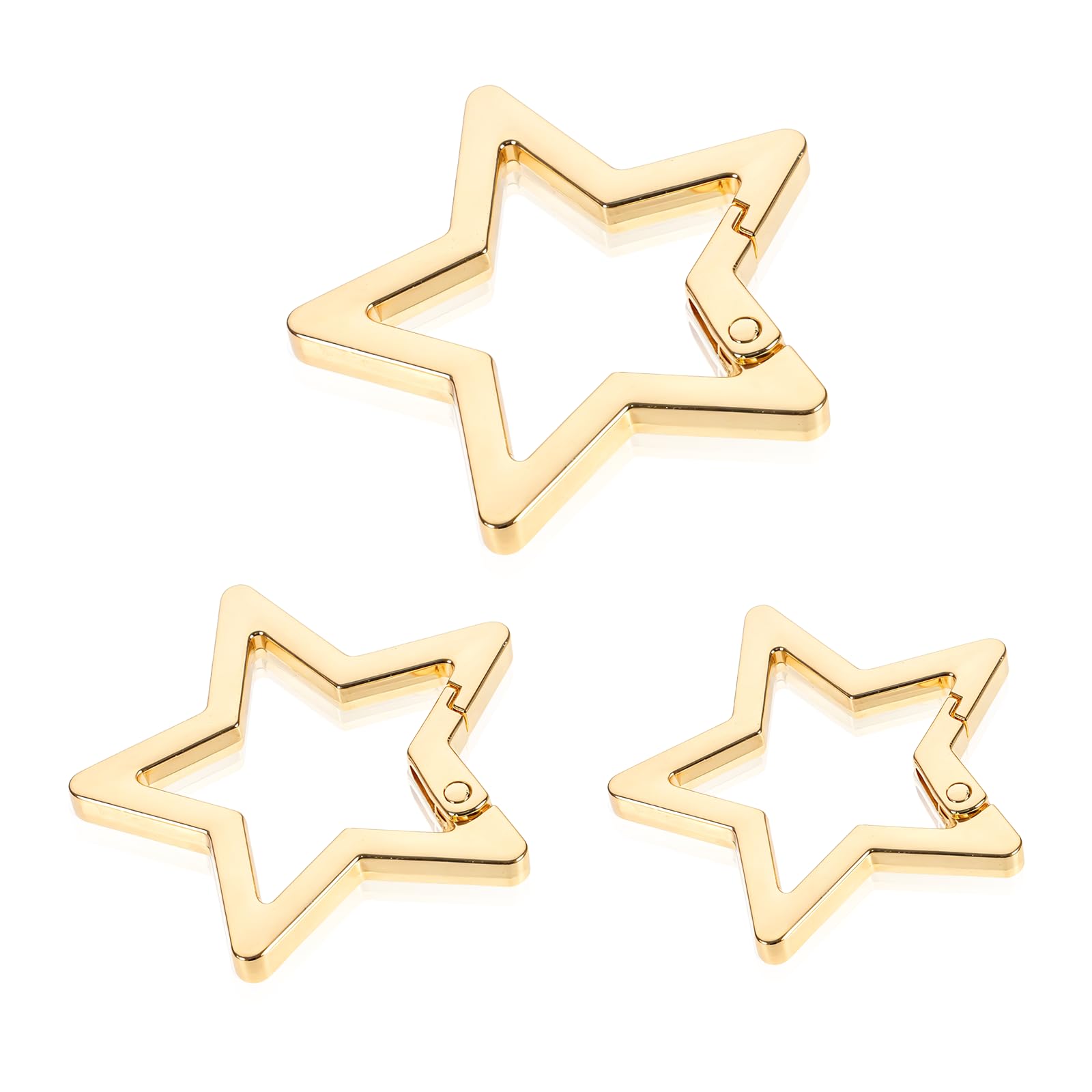 TIESOME 3 PCS Star Shaped Stainless Steel Keychain Clip Carabiner Snap Hook Holder Carabiner Hook Clip Key Holder Keychain Carabiners for Keys and Wallet Accessory with 3 Sizes(Gold)