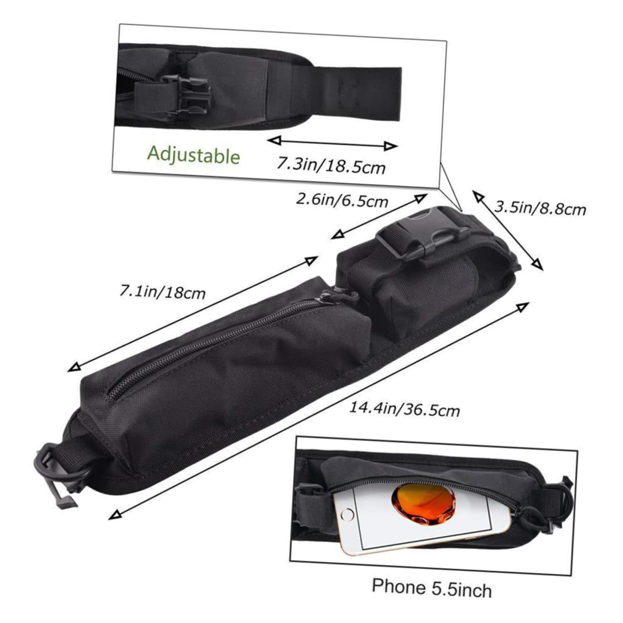 VANZACK Nylon Hunting Tools Pouch Shoulder Attachment Belt-Attach 2 Zipper Pockets