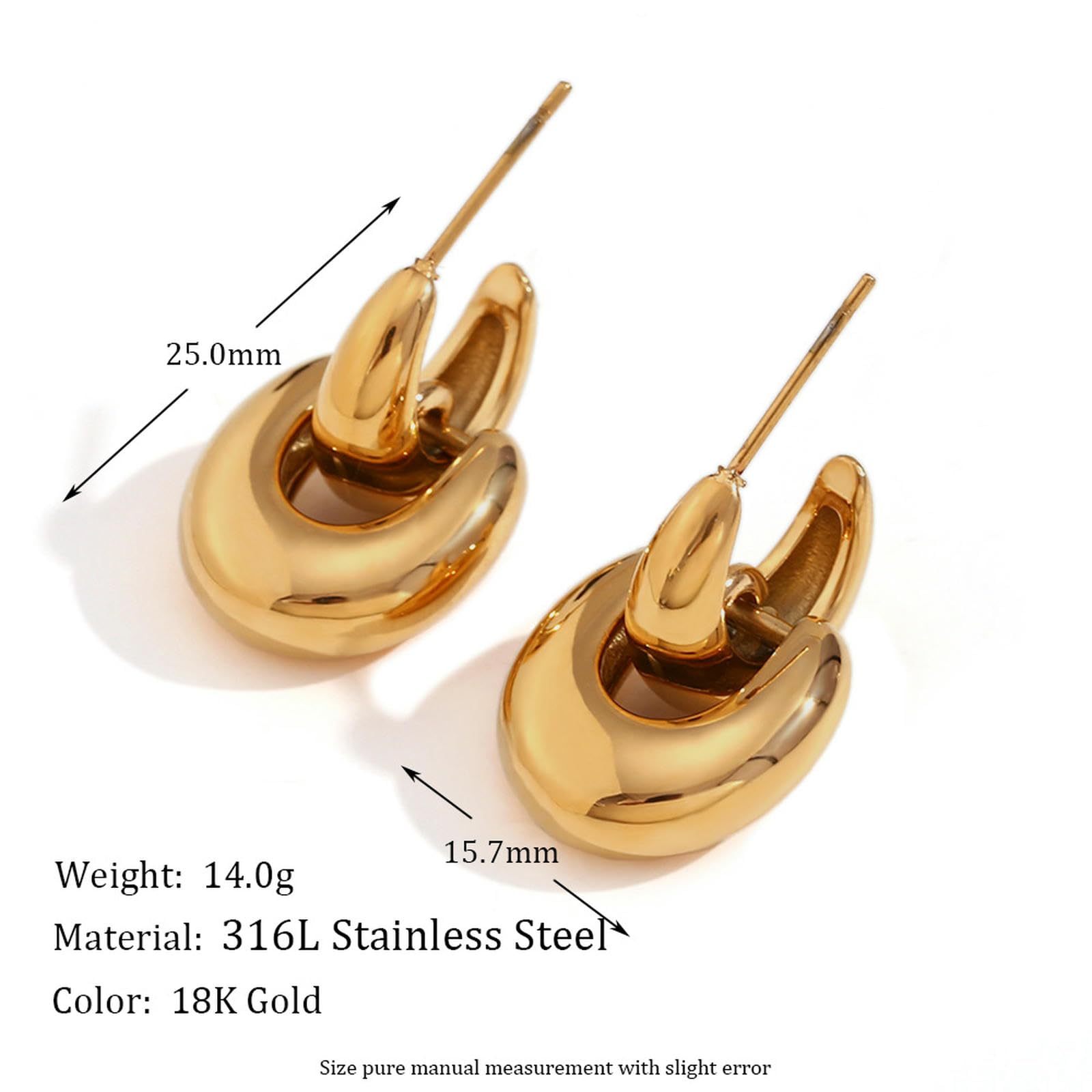 Orecchini Geometrici in Acciaio Inossidabile Placcato Oro 18 carati per Donna Orecchini a Bottone minimalisti di Forma Irregolare, Regalo per lei