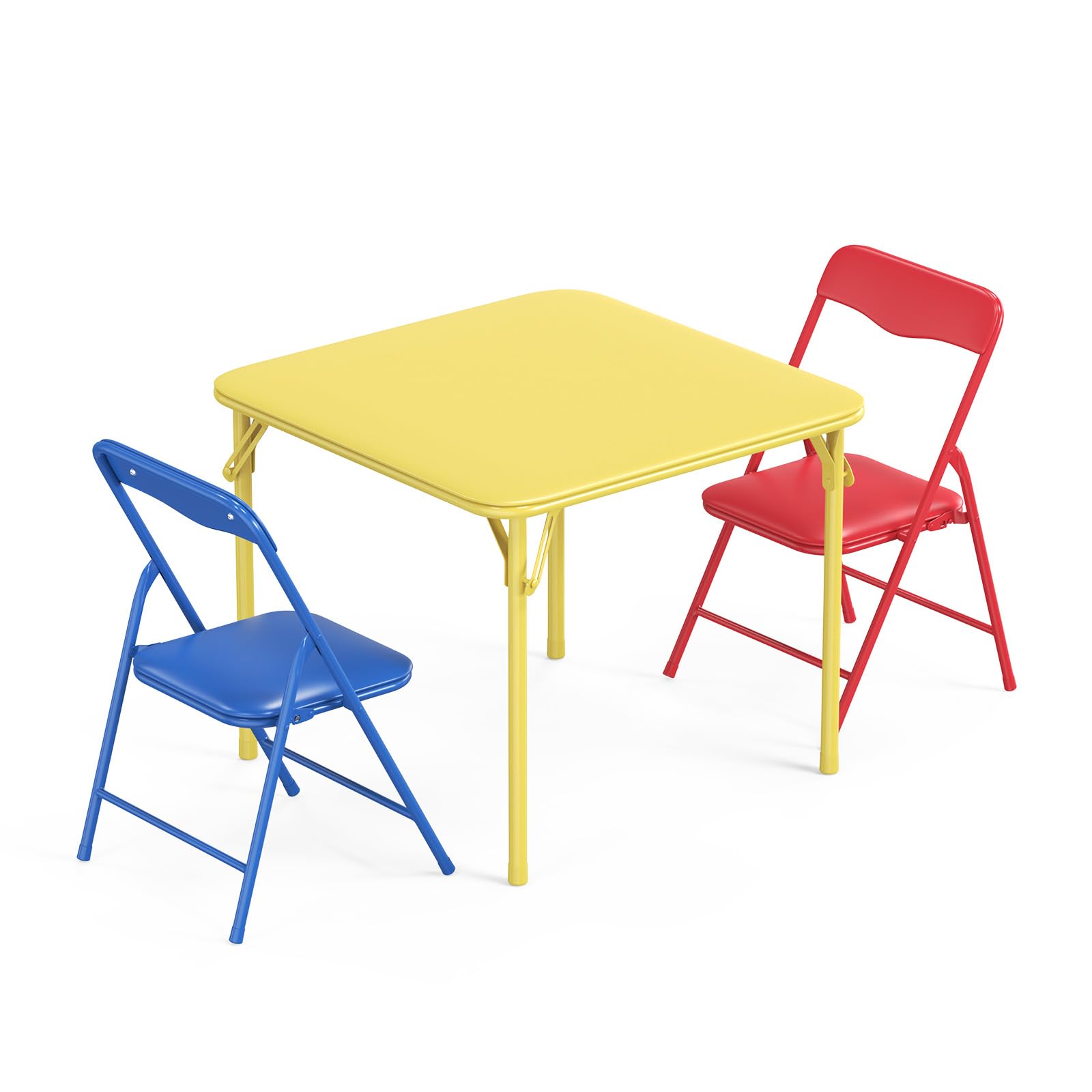 JOYMOR Kids Folding Table and Chairs Set, 3-Piece Metal Frame Activity Set with Easy-Fold Design for Playroom &amp; Classroom (Multicolor)