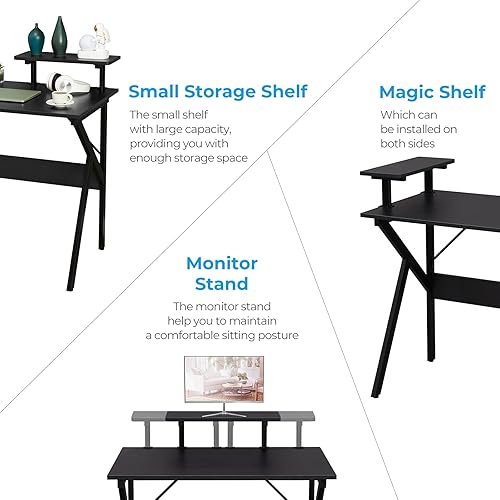 Miniatura 6 de GreenForest Escritorio de oficina en casa con estante para monitor, escritorio de juegos para computadora, mesa de estudio de escritura de 47